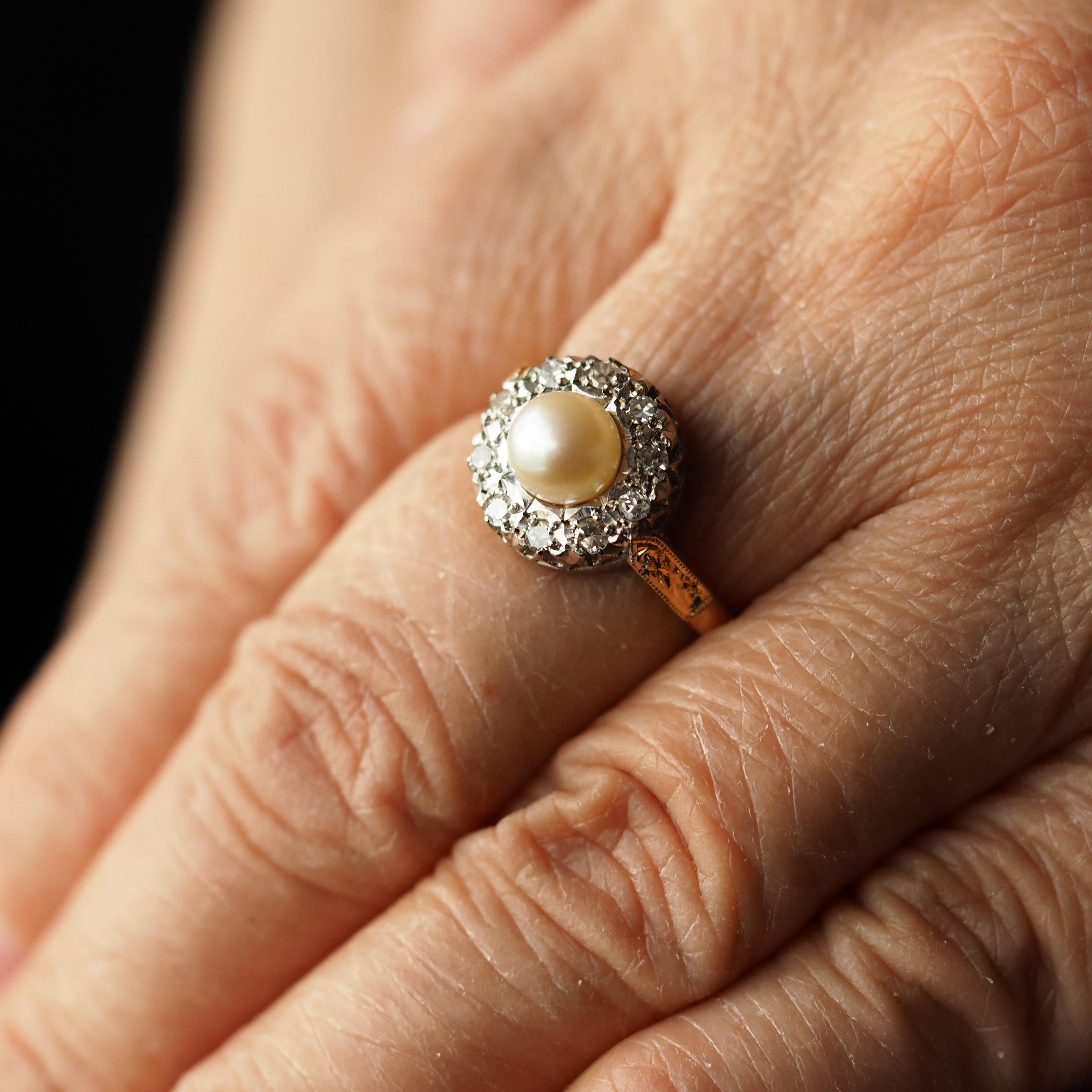 18K Gold Antique Pearl & Diamond Cluster Ring - c.1900s 3