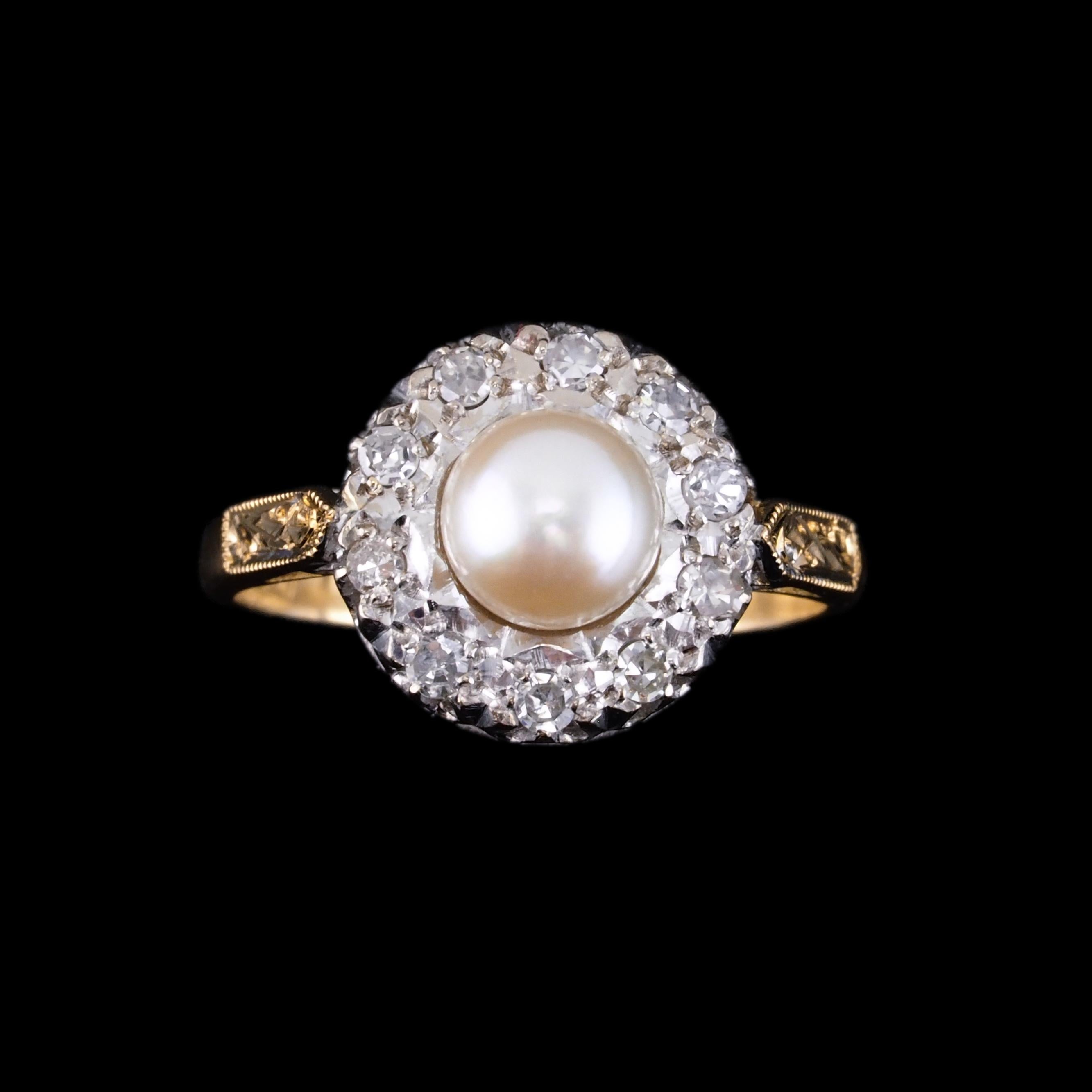 18K Gold Antique Pearl & Diamond Cluster Ring - c.1900s 4