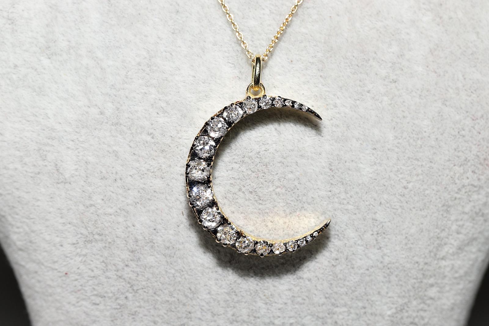 Modern 18k Gold  New Made Natural Old Cut Diamond Decorated Moon Pendant For Sale