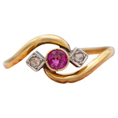 18 Karat Gold antiker Wirbelring - natürlicher Diamant - Verlobungsring mit drei Steinen