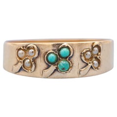 Bague ancienne en or 18k, trèfle à trois feuilles - bague florale Napoléon III - Victorienne