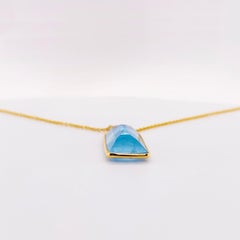 18k Gold Aquamarine and Rough Diamond Necklace, Original, Genuine Fine Jewelry