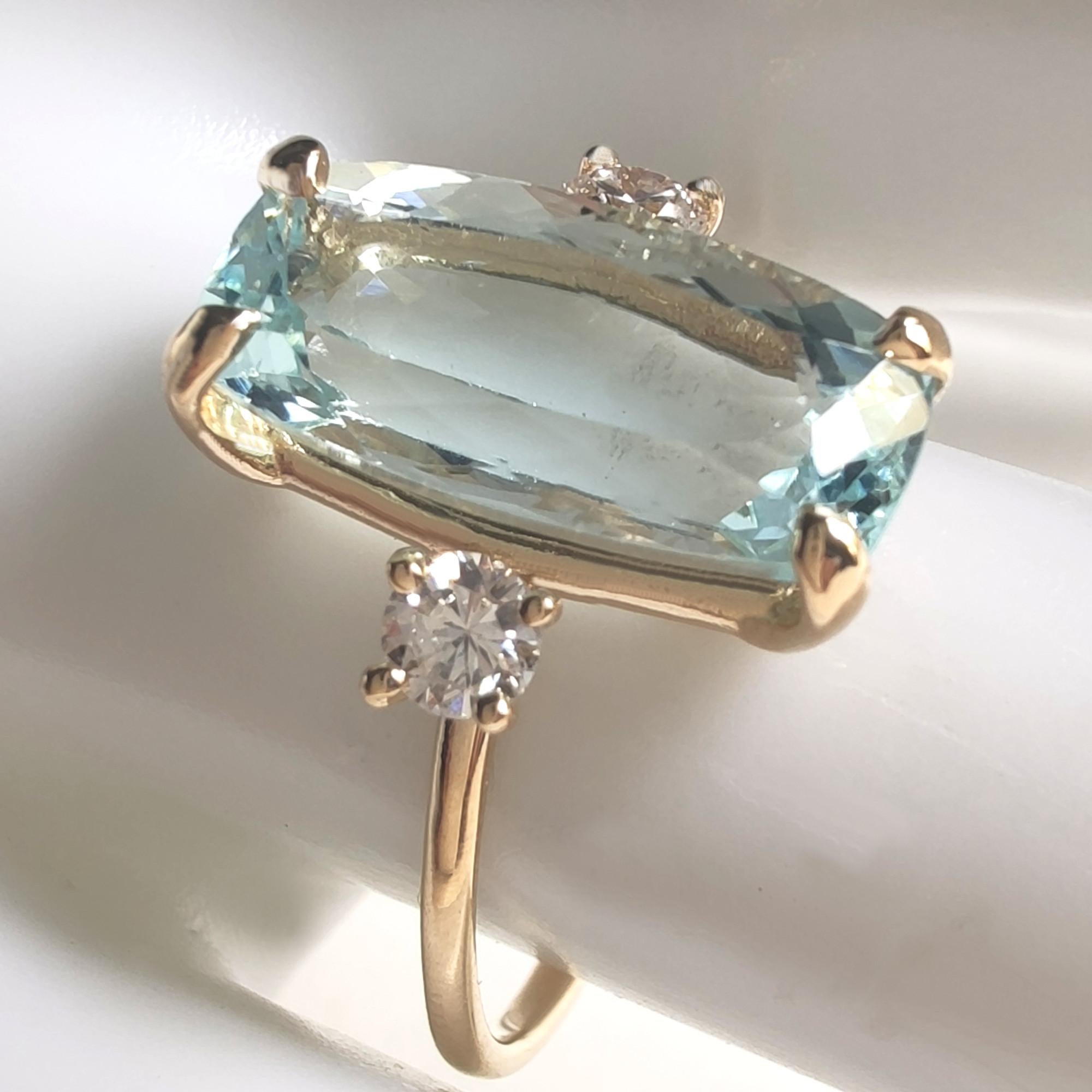 Anillo de diamantes aguamarina de oro de 18 quilates - Compromiso o regalo perfecto para ella Corte cojín