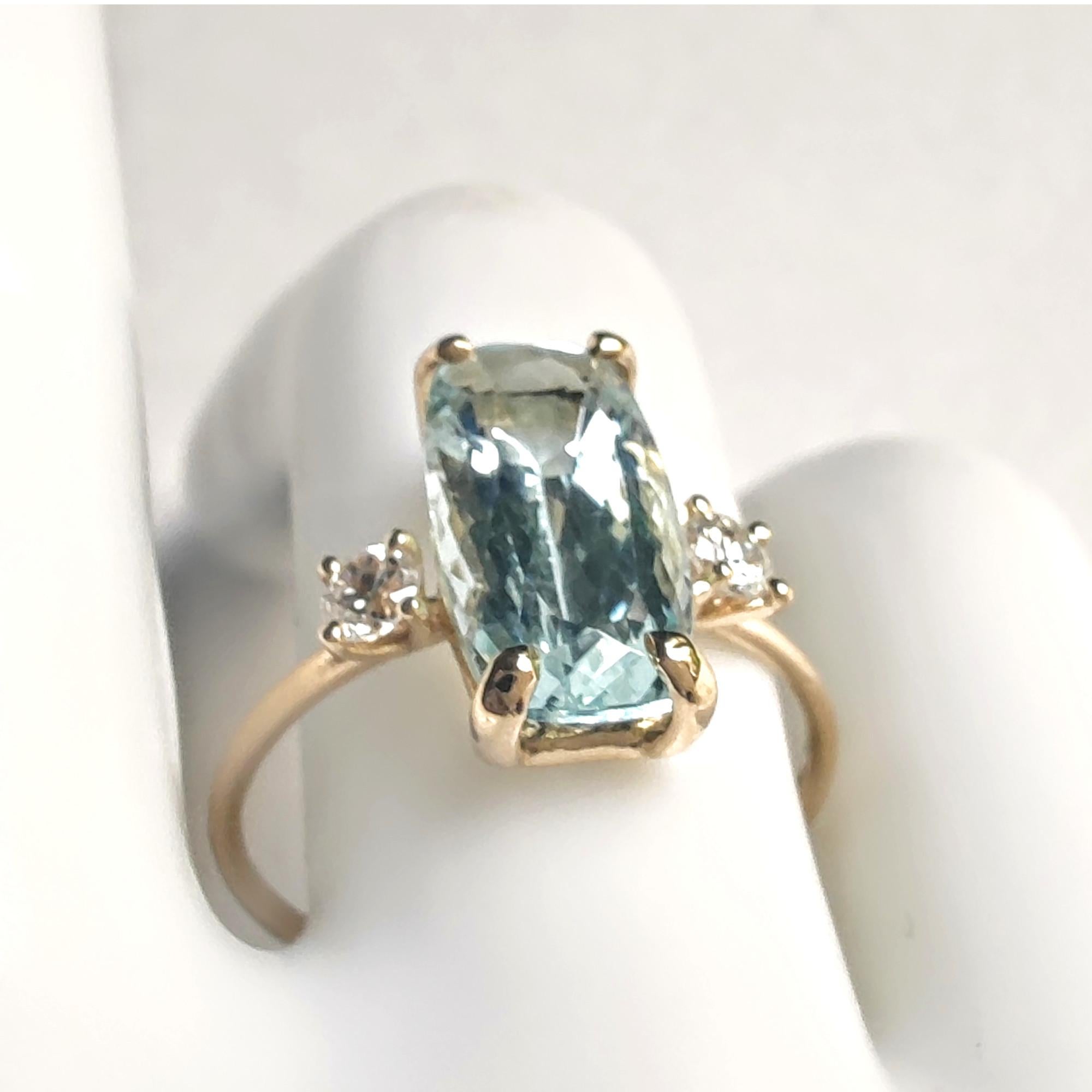 De las mujeres Anillo de diamantes aguamarina de oro de 18 quilates - Compromiso o regalo perfecto para ella