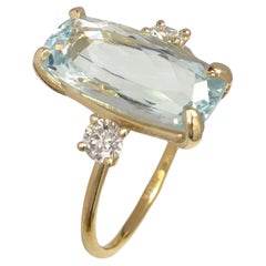Anello con diamante e acquamarina in oro 18K - Regalo o fidanzamento perfetto per lei