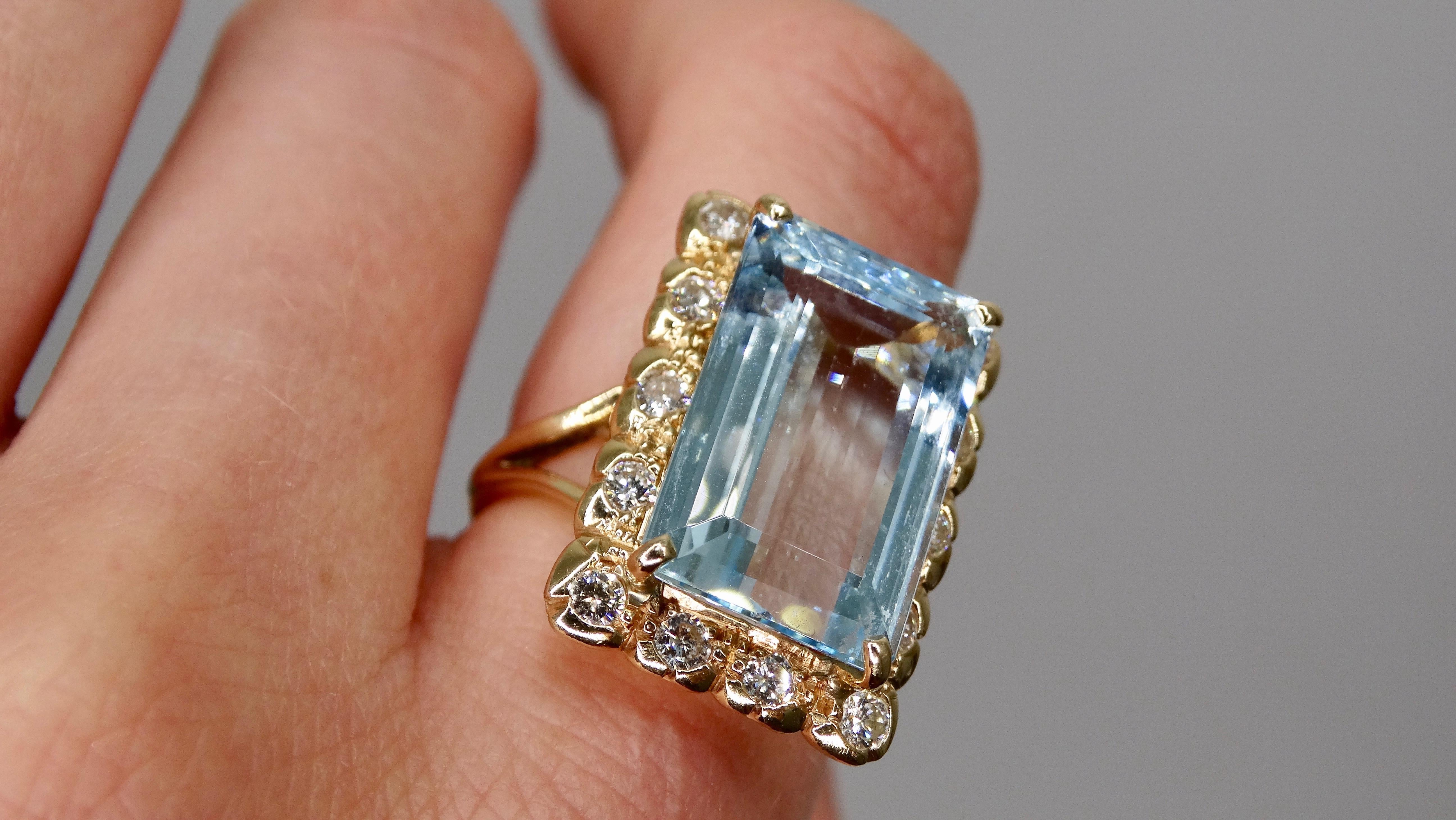 Baguette Cut Aquamarine & Diamond Victorian Baguette Ring For Sale