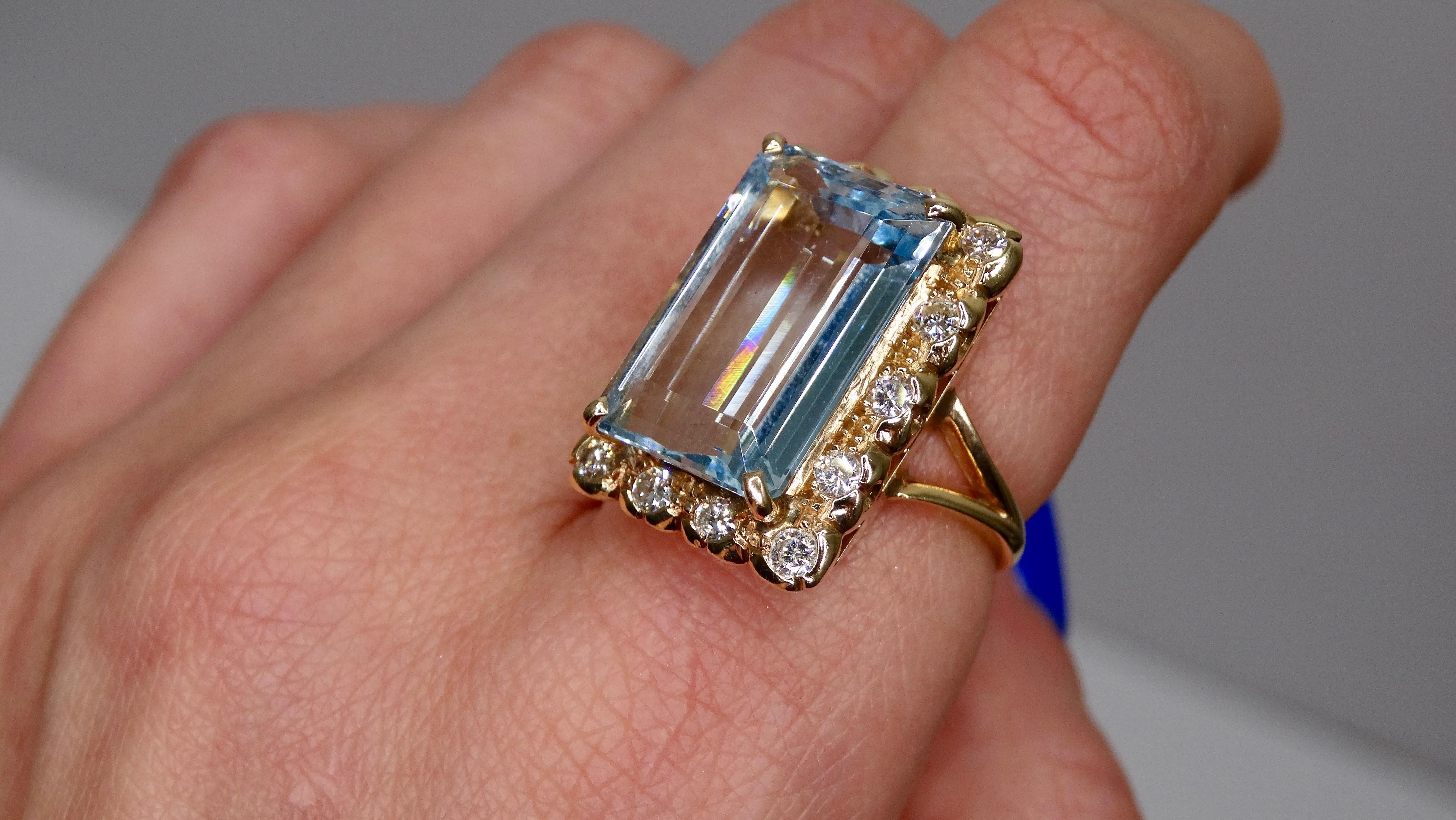 Aquamarine & Diamond Victorian Baguette Ring For Sale 1