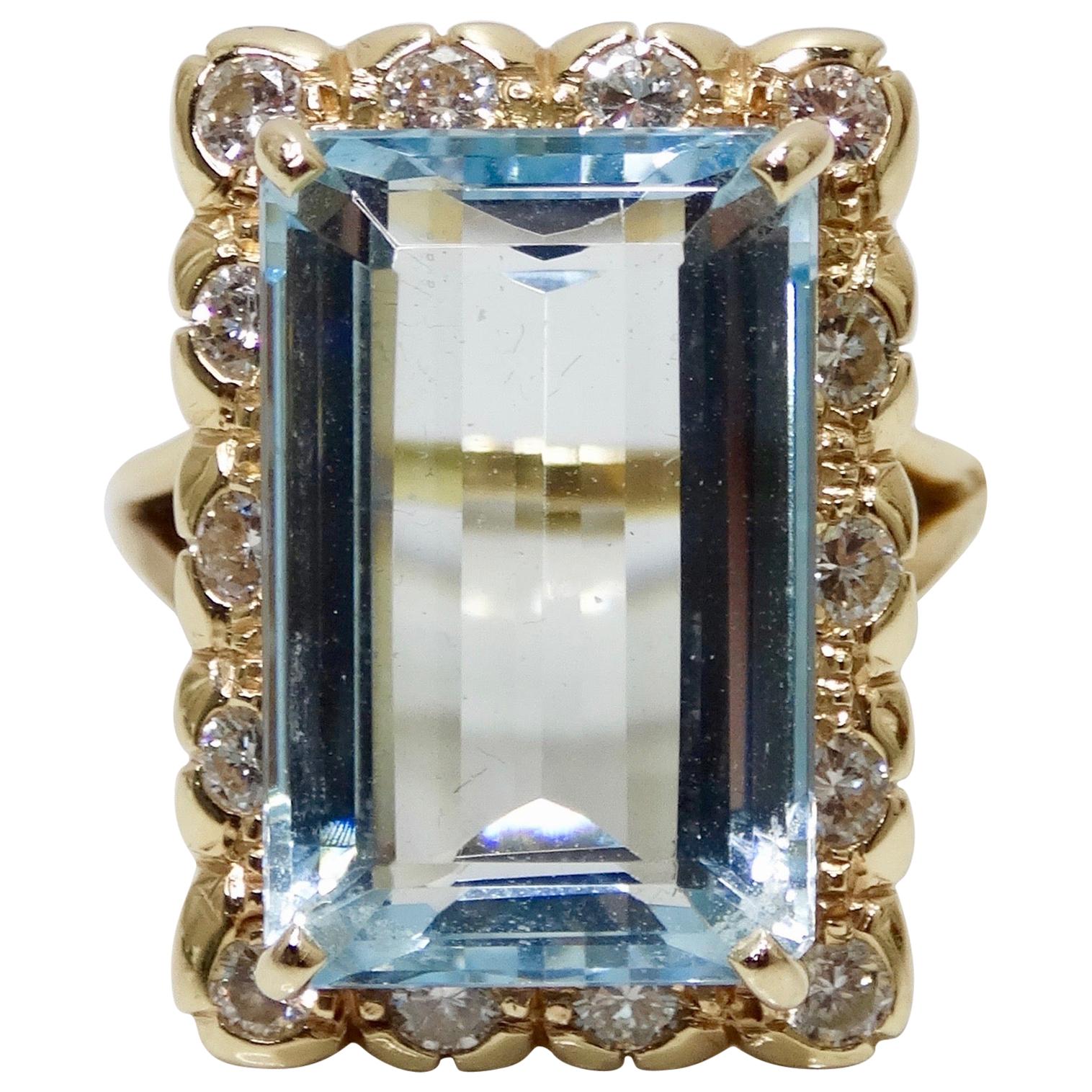 Viktorianischer Baguetteschliff-Ring mit Aquamarin und Diamant 