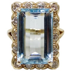 Bague baguette victorienne en aigue-marine et diamants 