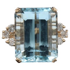 18K Gold Aquamarine Engagement Ring, Antique Wedding Ring