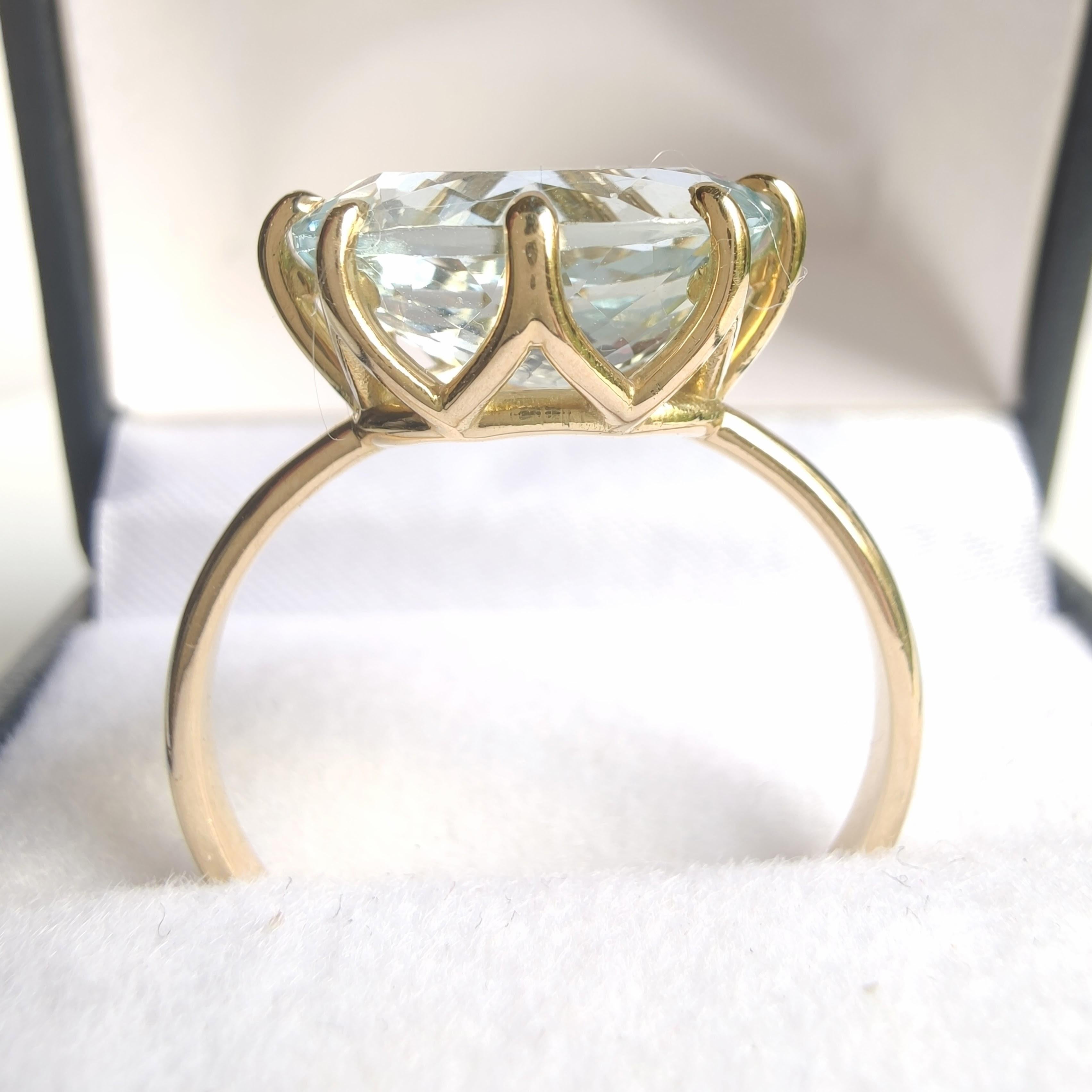 Anillo de compromiso de oro de 18 quilates con aguamarina - Anillo solitario para mujer-regalo perfecto Contemporáneo