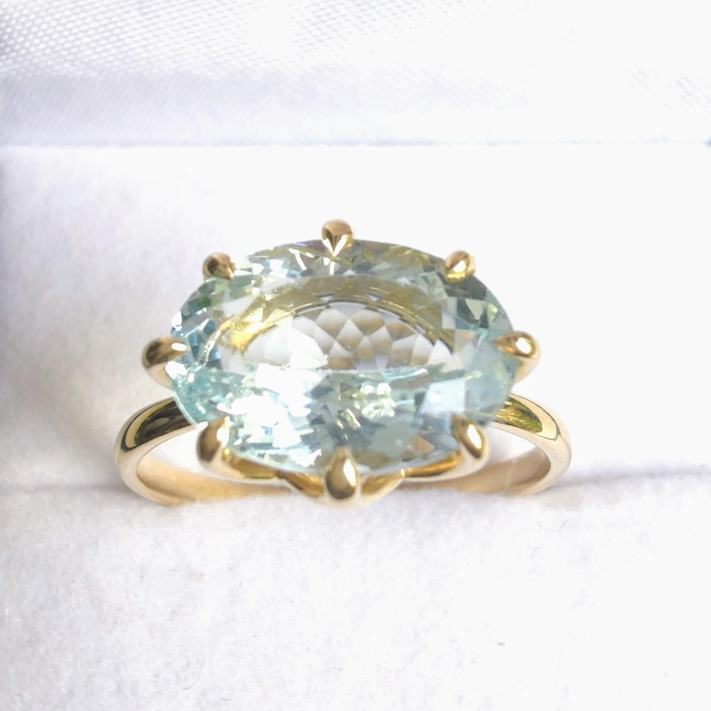 Anillo de compromiso de oro de 18 quilates con aguamarina - Anillo solitario para mujer-regalo perfecto Corte oval