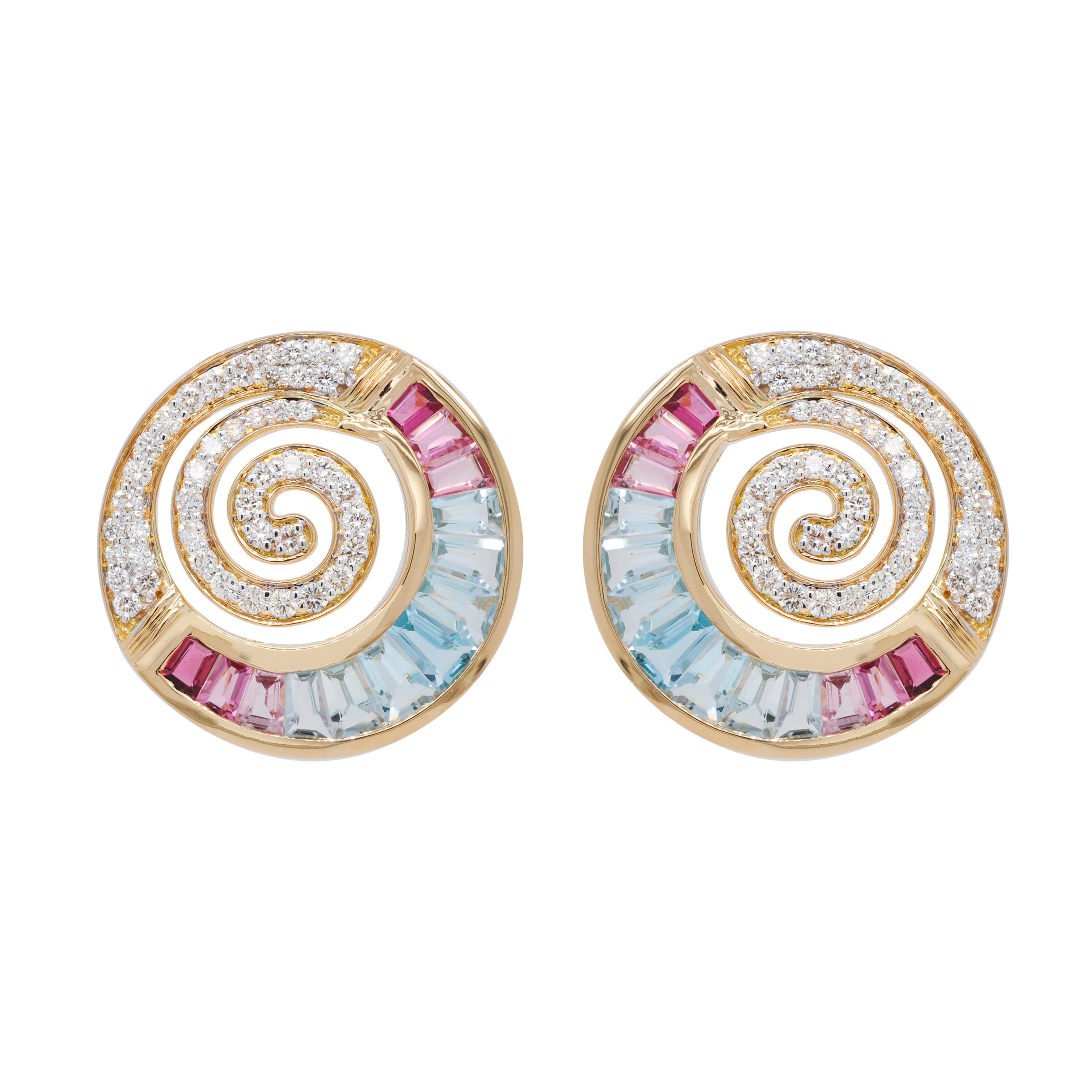 18 Karat Gold Aquamarine Pink Tourmaline Diamond Pendant Necklace Earrings Set 7