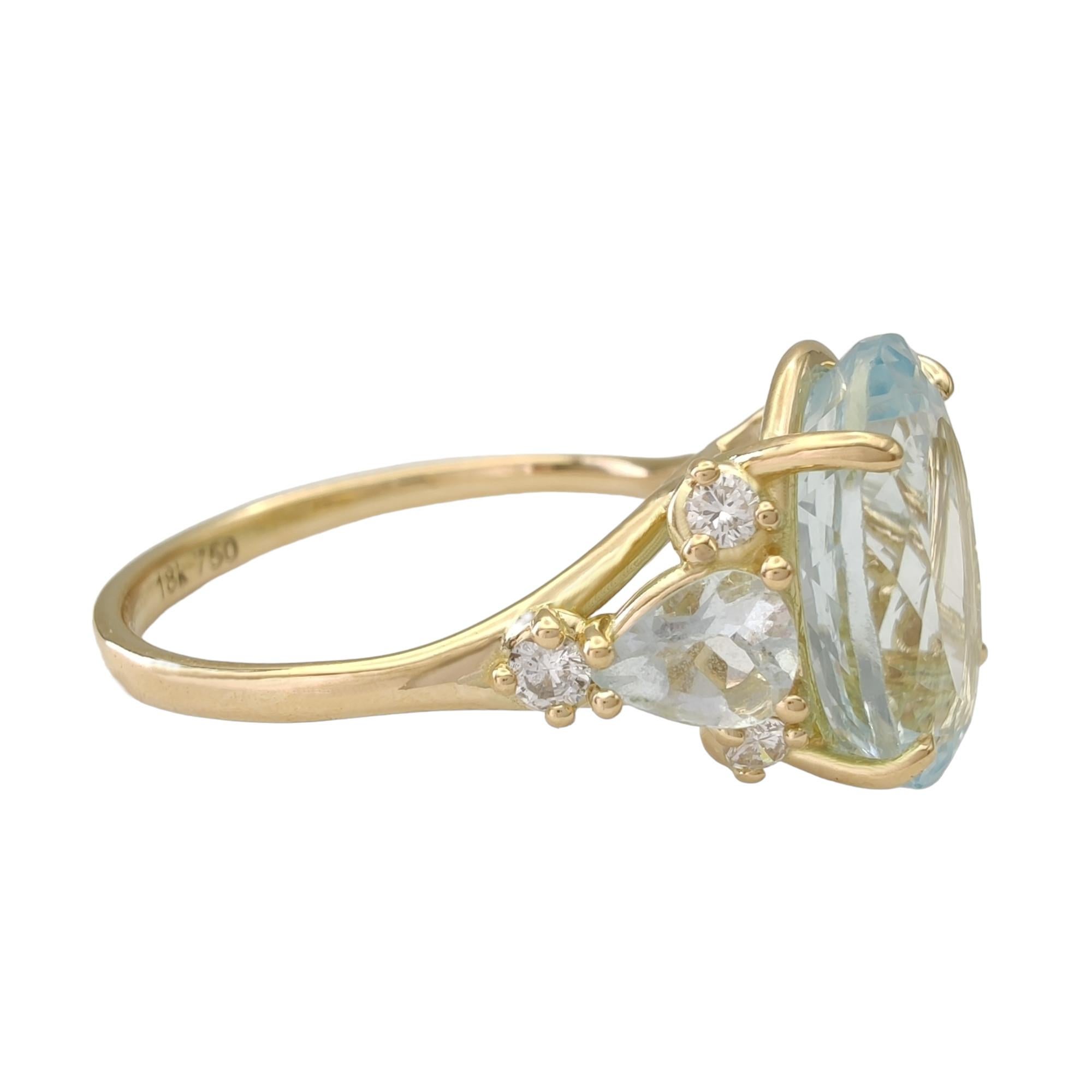 18K Gold Aquamarine Ring  Diamonds for Weddings, Engagements, proposals gifts  For Sale 8