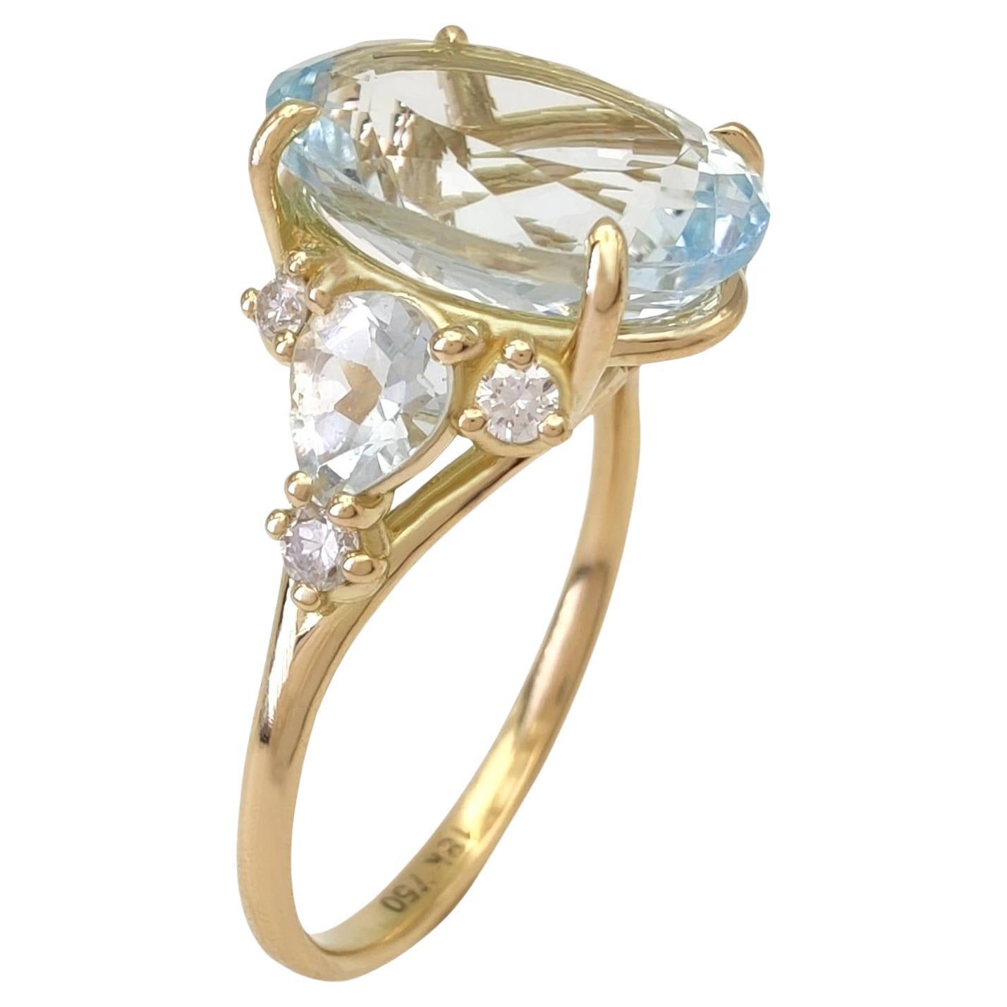 18K Gold Aquamarine Ring  Diamonds for Weddings, Engagements, proposals gifts 