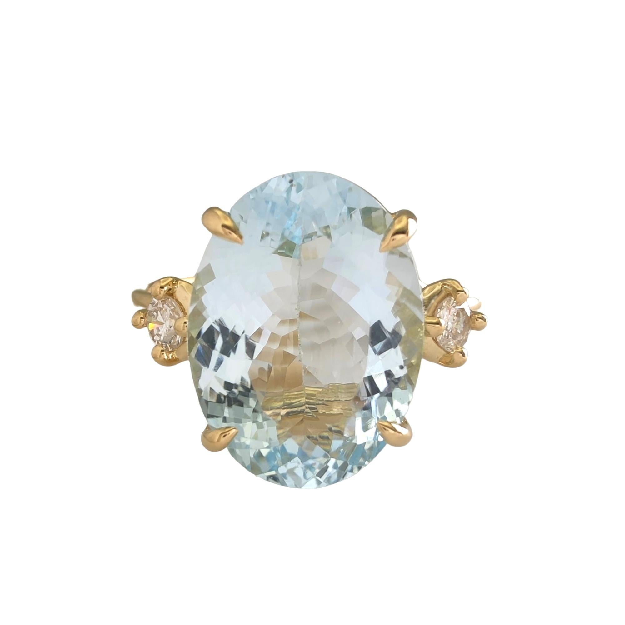 3, 93ct Oval Cut Aquamarine Engagement Ring, 18k Yellow Gold - Resizable For Sale 4