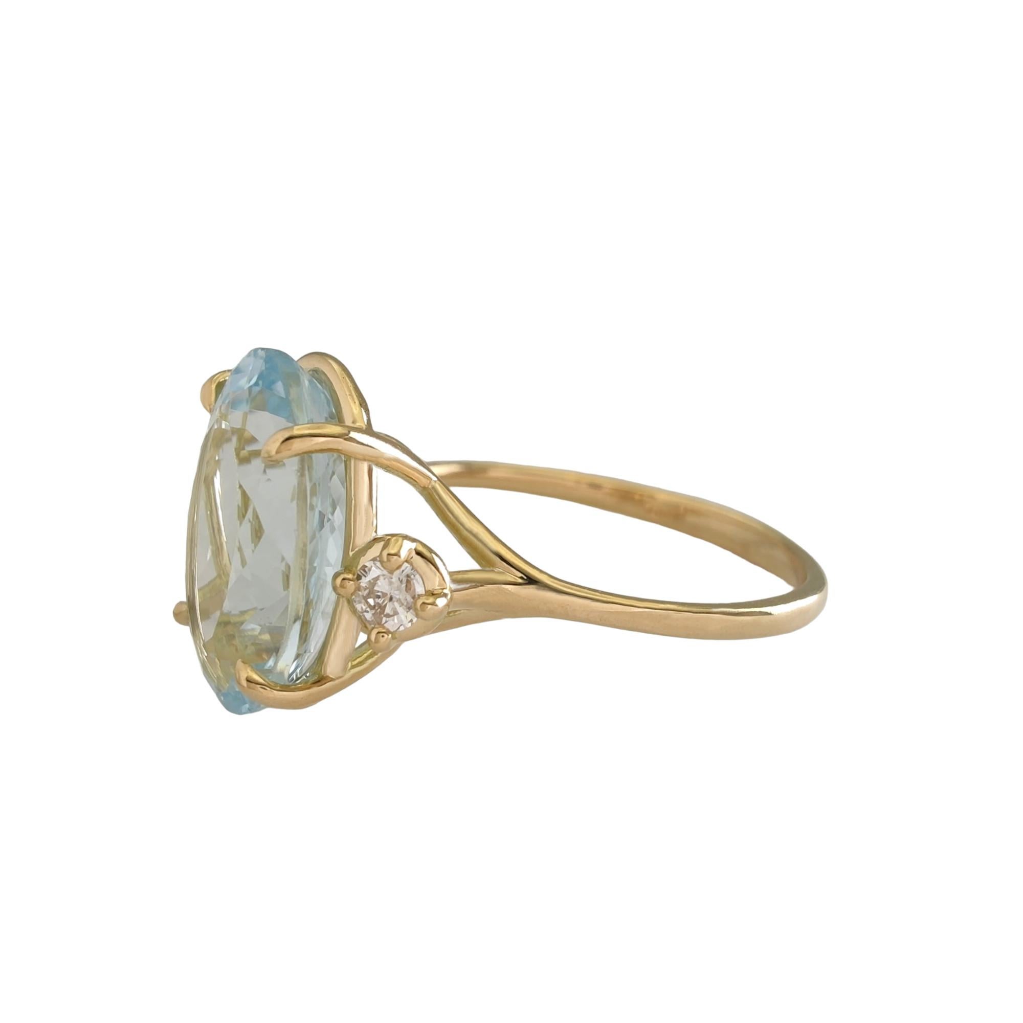 3, 93ct Oval Cut Aquamarine Engagement Ring, 18k Yellow Gold - Resizable For Sale 5