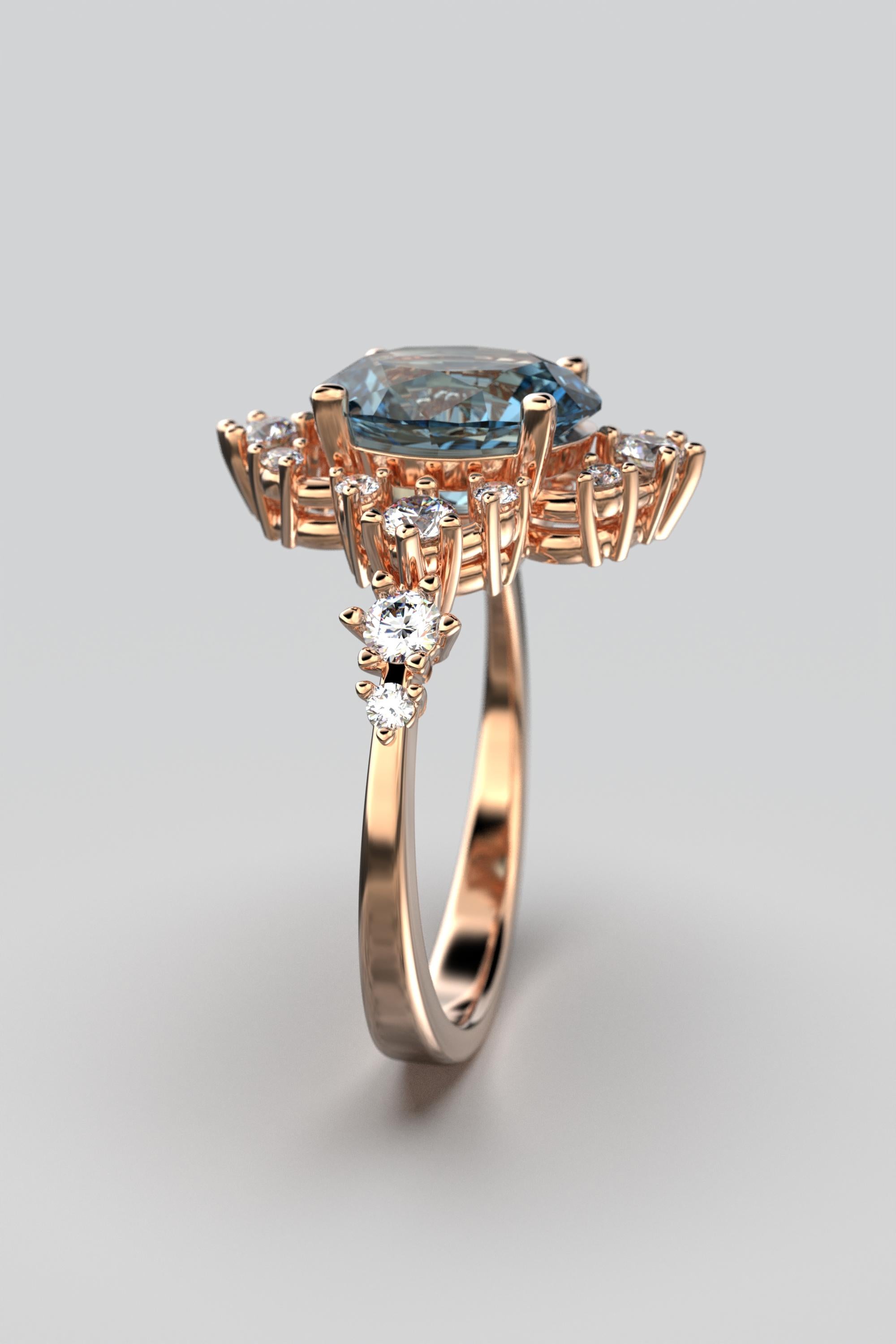 For Sale:  18k Gold Aquamarine Ring With Natural Diamonds Made in Italy Oltremare Gioielli 10