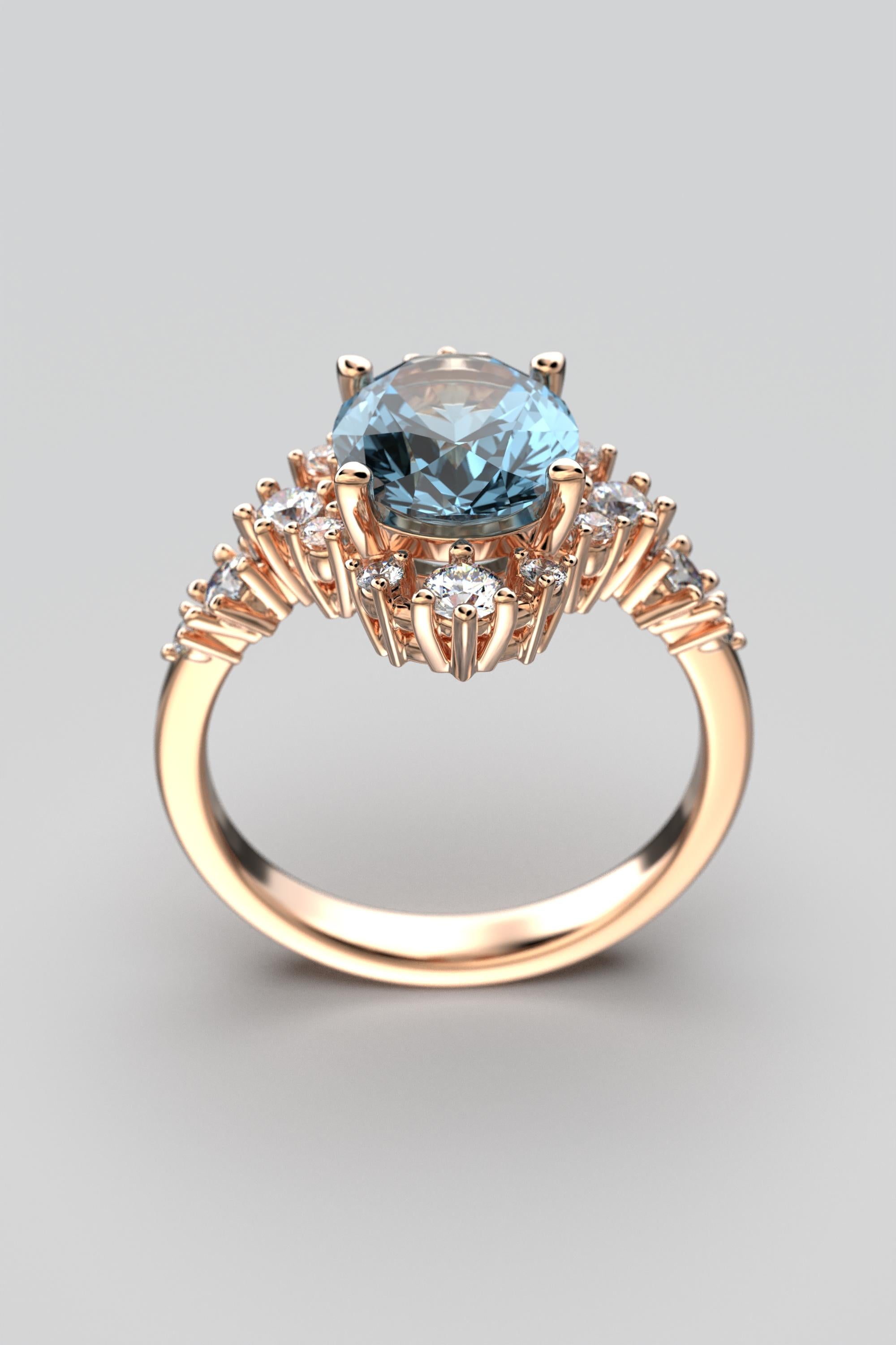 For Sale:  18k Gold Aquamarine Ring With Natural Diamonds Made in Italy Oltremare Gioielli 11