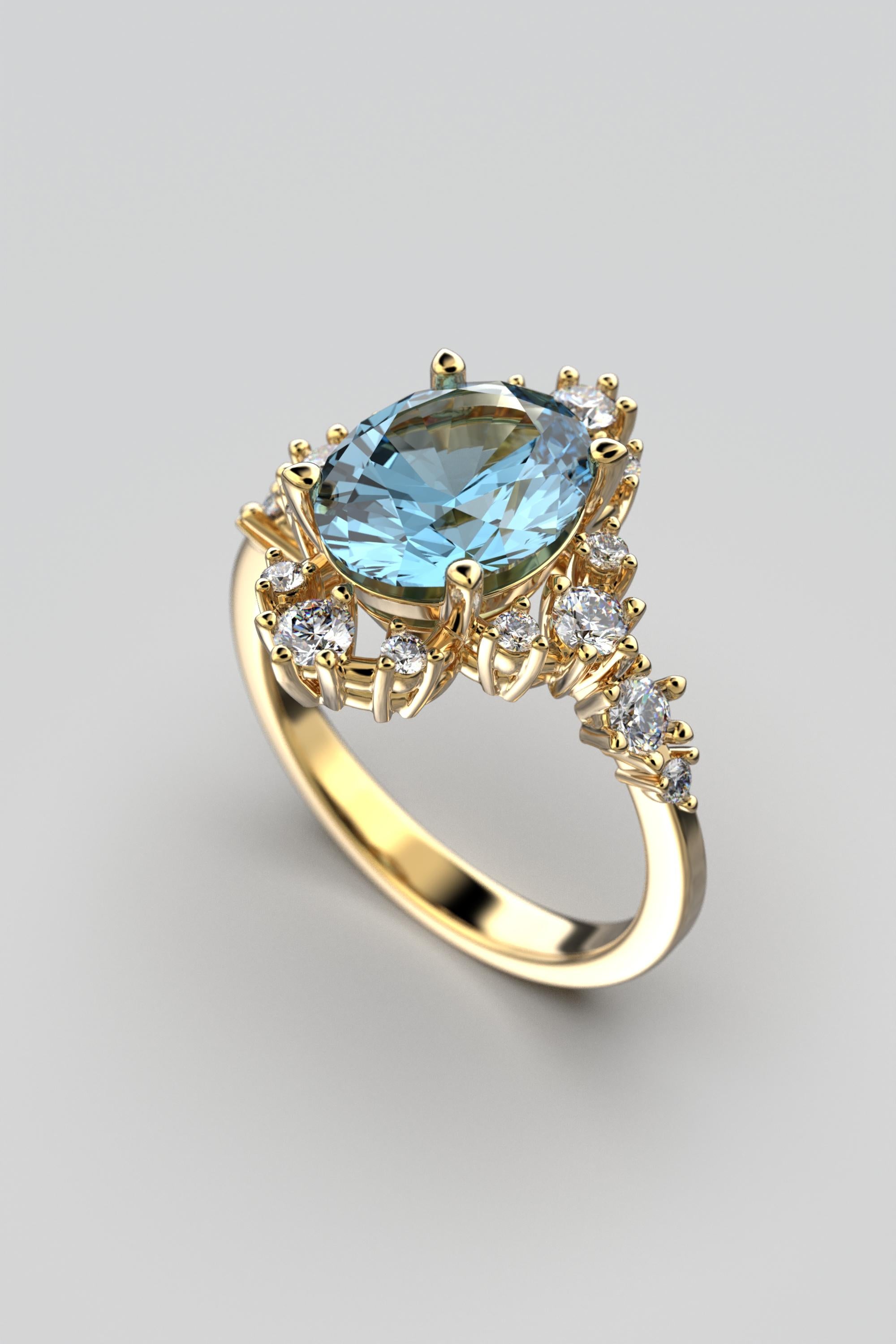 For Sale:  18k Gold Aquamarine Ring With Natural Diamonds Made in Italy Oltremare Gioielli 12