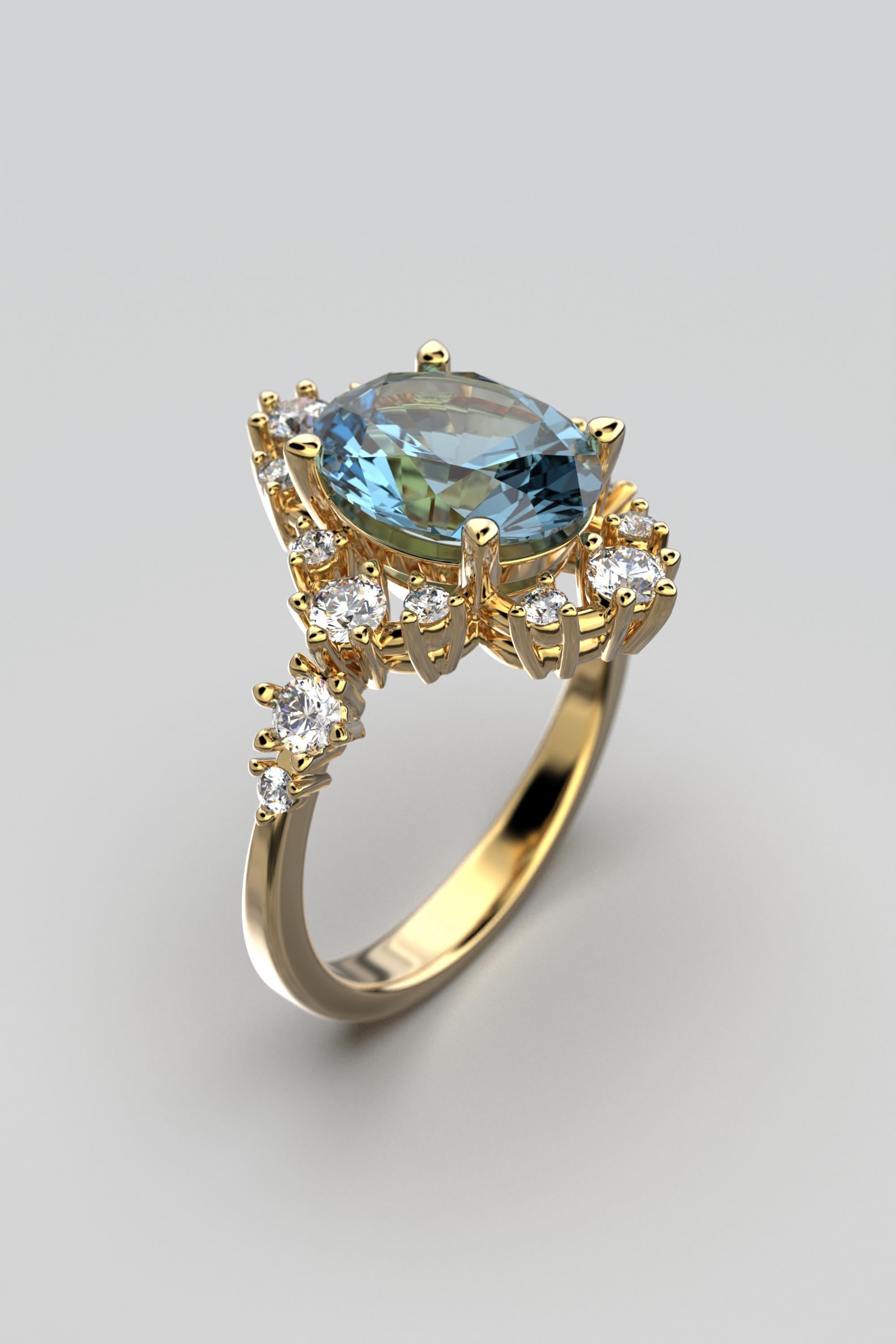For Sale:  18k Gold Aquamarine Ring With Natural Diamonds Made in Italy Oltremare Gioielli 13