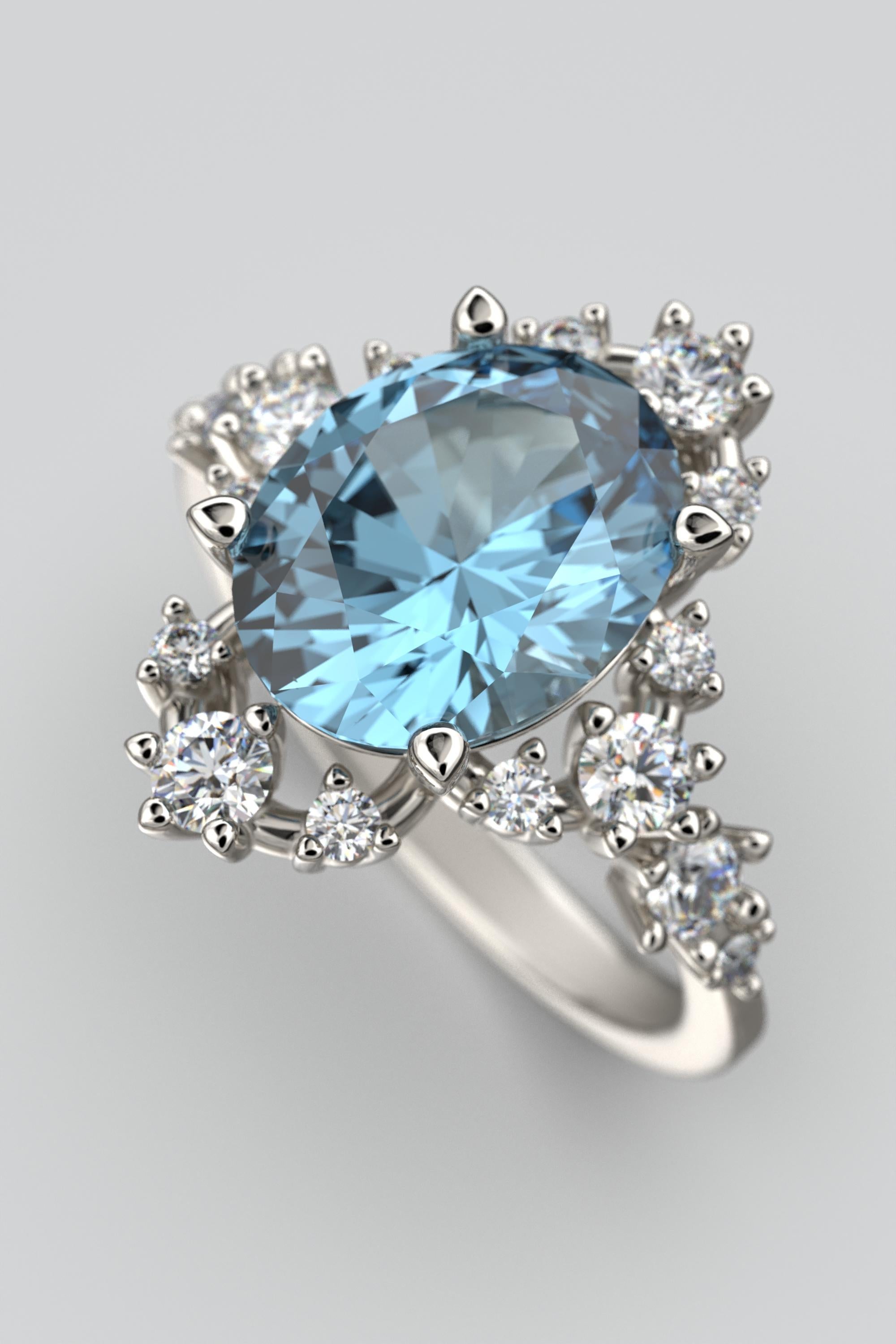 For Sale:  18k Gold Aquamarine Ring With Natural Diamonds Made in Italy Oltremare Gioielli 2