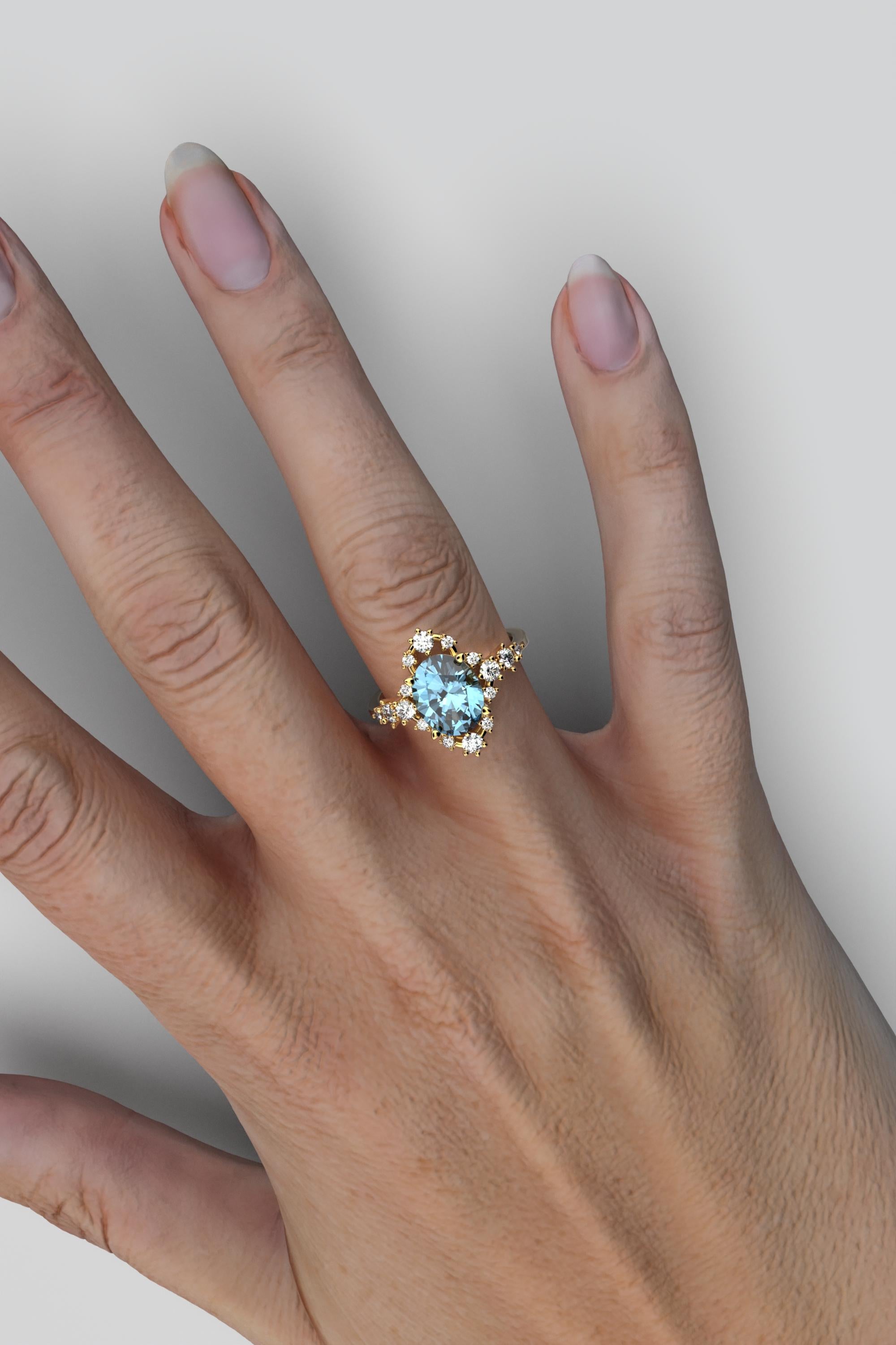 For Sale:  18k Gold Aquamarine Ring With Natural Diamonds Made in Italy Oltremare Gioielli 4
