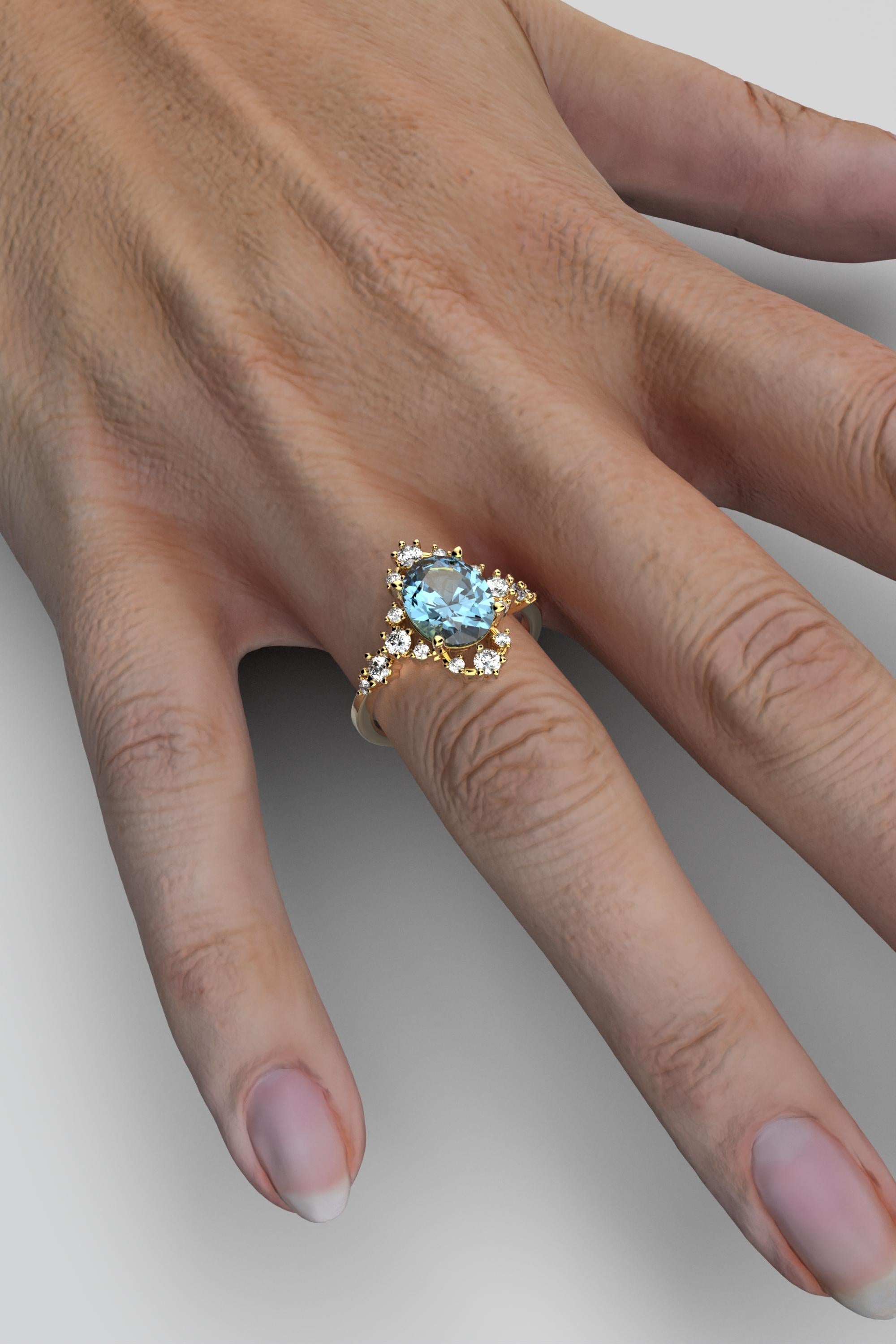 For Sale:  18k Gold Aquamarine Ring With Natural Diamonds Made in Italy Oltremare Gioielli 5