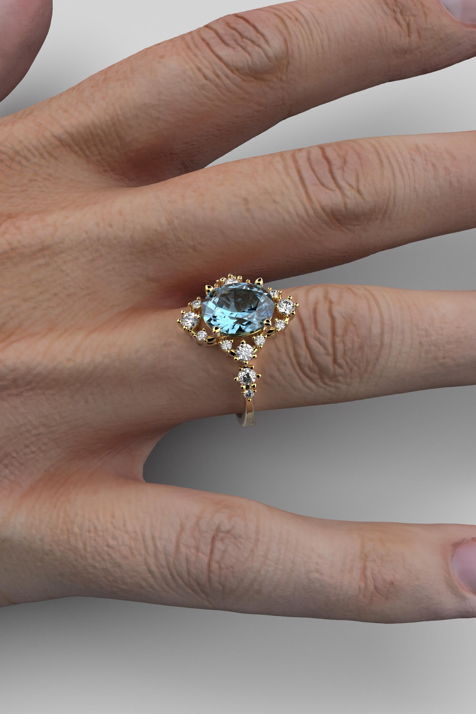 For Sale:  18k Gold Aquamarine Ring With Natural Diamonds Made in Italy Oltremare Gioielli 6