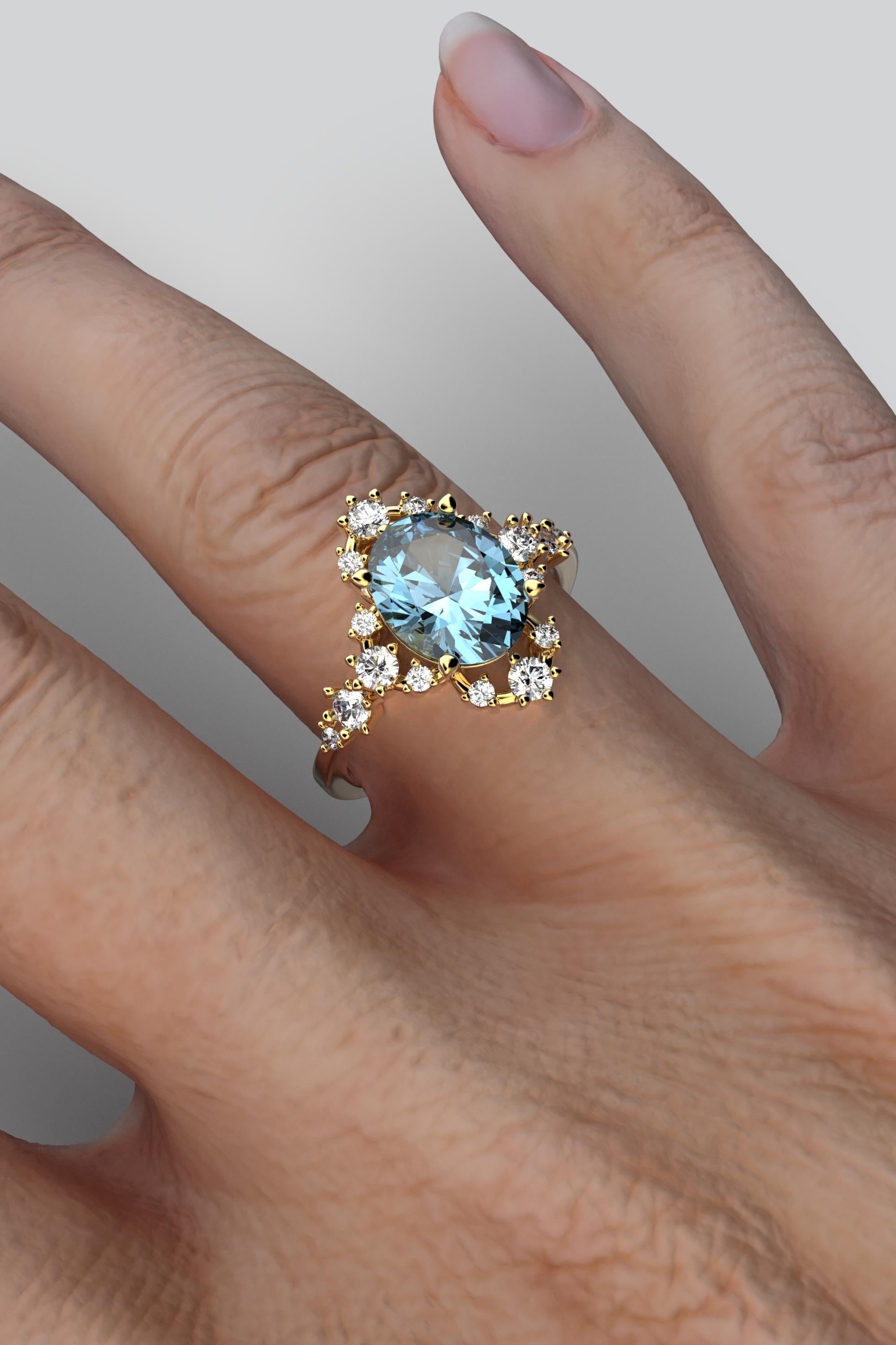 For Sale:  18k Gold Aquamarine Ring With Natural Diamonds Made in Italy Oltremare Gioielli 7