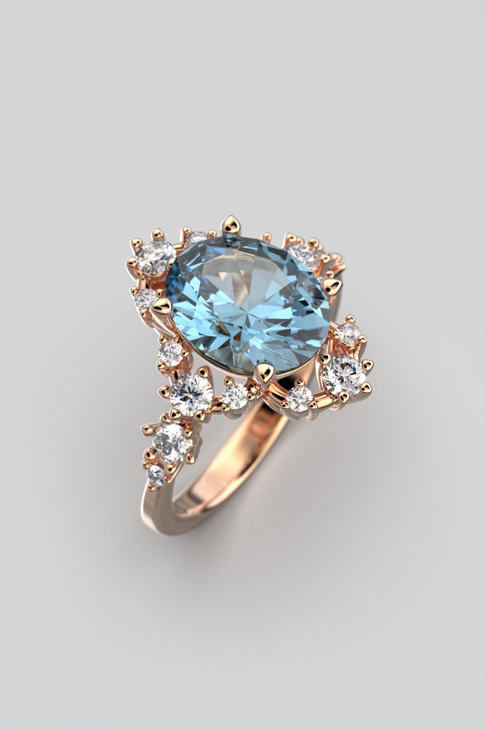 For Sale:  18k Gold Aquamarine Ring With Natural Diamonds Made in Italy Oltremare Gioielli 9