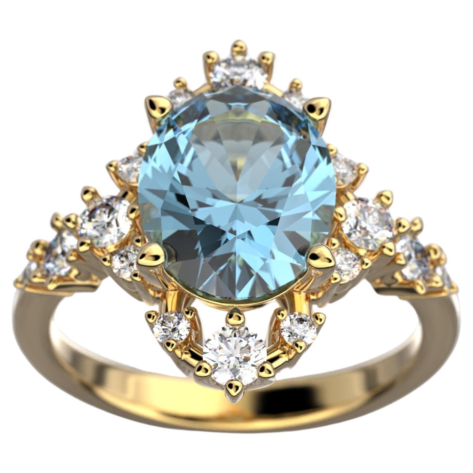 For Sale:  18k Gold Aquamarine Ring With Natural Diamonds Made in Italy Oltremare Gioielli
