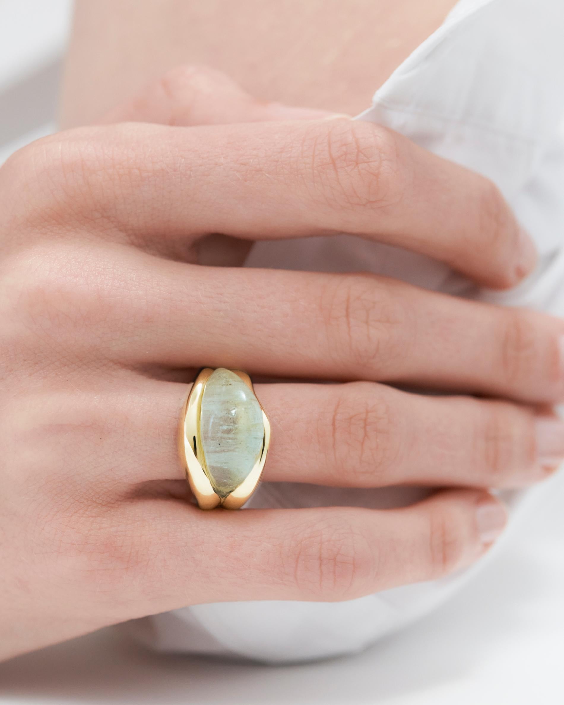 For Sale:  18k Gold and Aquamarine SU Droplet Ring Large 2