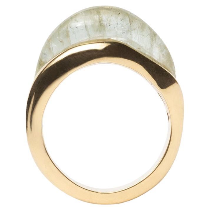 18k Gold and Aquamarine SU Droplet Ring Large