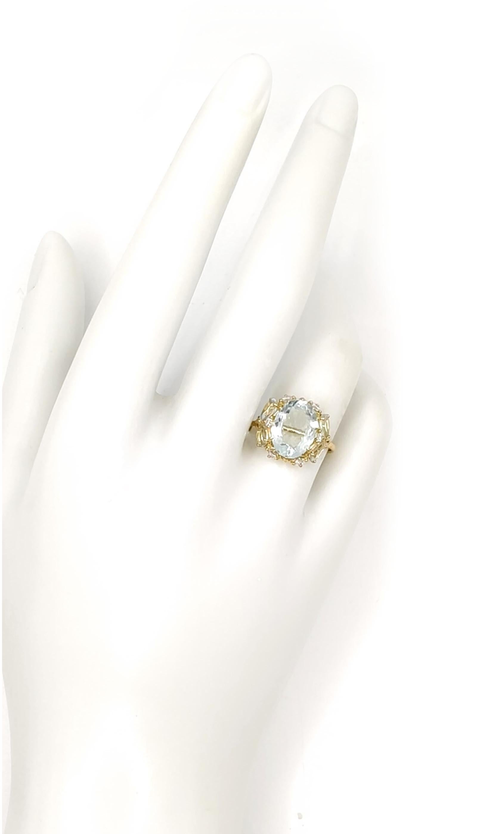 2, 69ct Oval Cut Aquamarine Engagement Ring, 18k Yellow Gold, Resizable 12