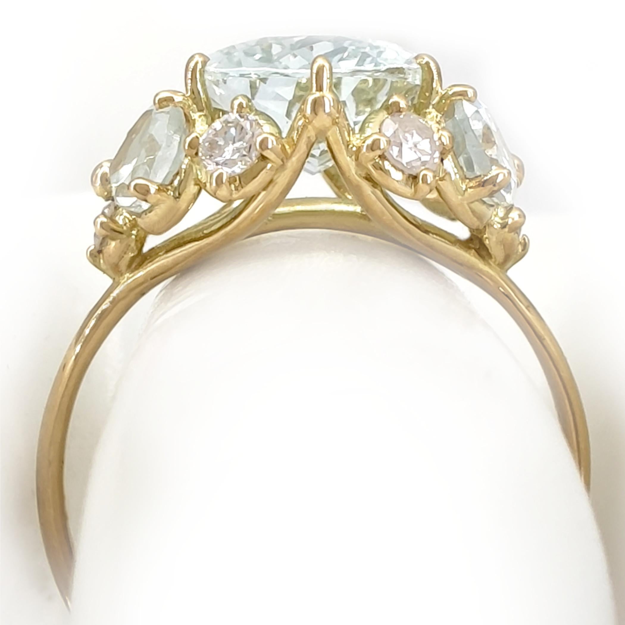 2, 69ct Oval Cut Aquamarine Engagement Ring, 18k Yellow Gold, Resizable 2