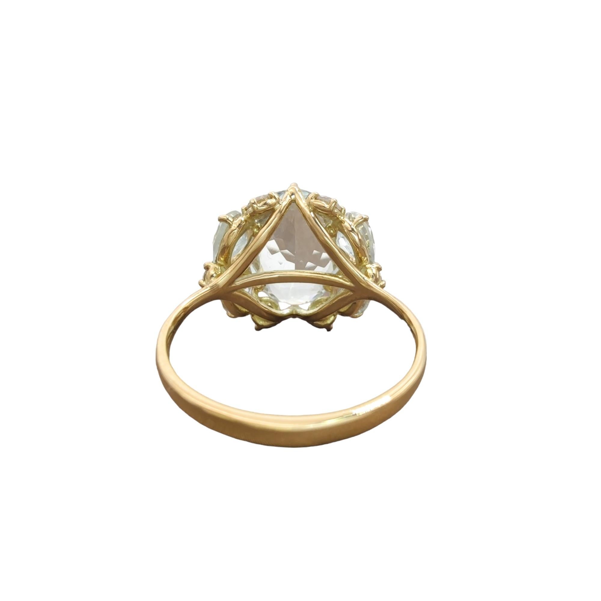 2, 69ct Oval Cut Aquamarine Engagement Ring, 18k Yellow Gold, Resizable 5