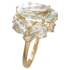 2, 69ct Oval Cut Aquamarine Engagement Ring, 18k Yellow Gold, Resizable