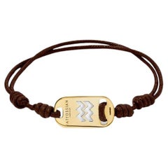 18K Gold Aquarius Bracelet with Brown Cord