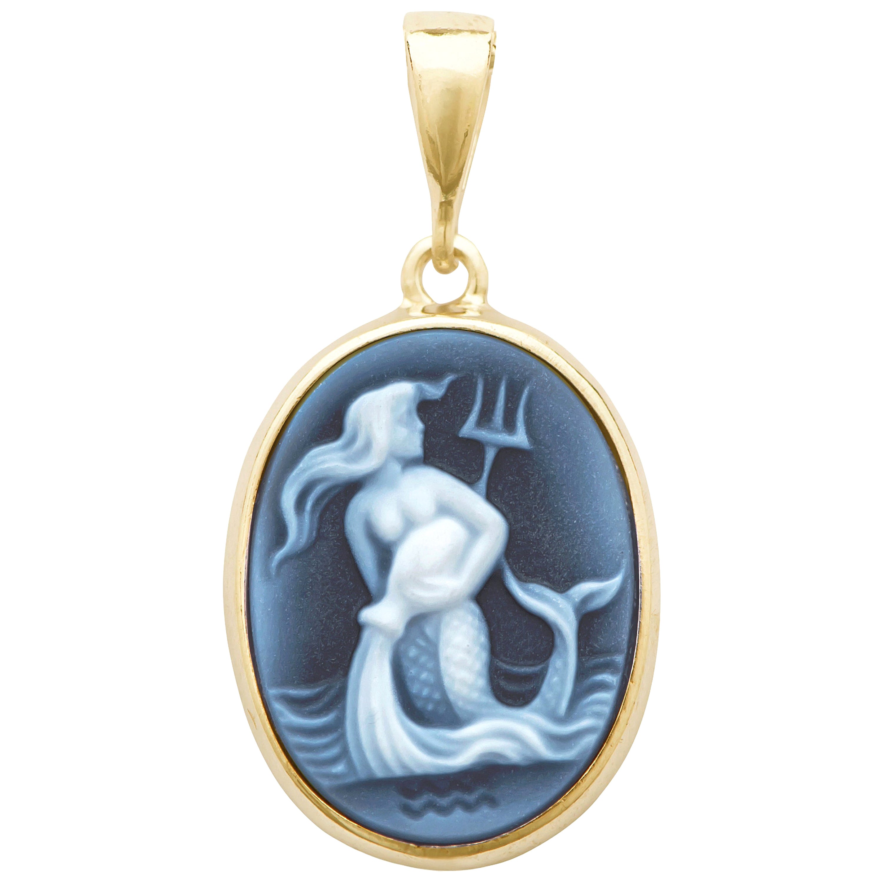 18K Gold Hand-Carved Aquarius Zodiac Agate Cameo Pendant Necklace For Sale