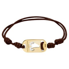 18K Gold Aries Bracelet with Brown Cord