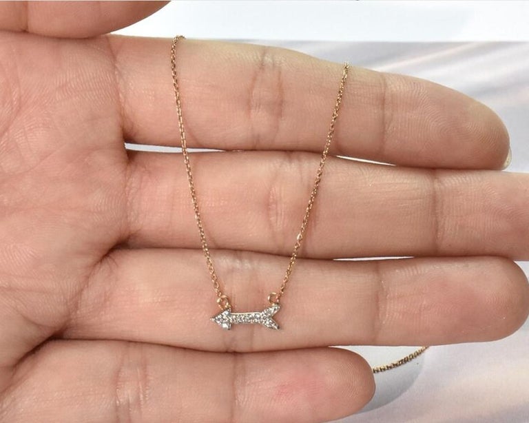 18k Gold Arrow Gold Diamond Necklace with Thin Chain Bridal Necklace ...