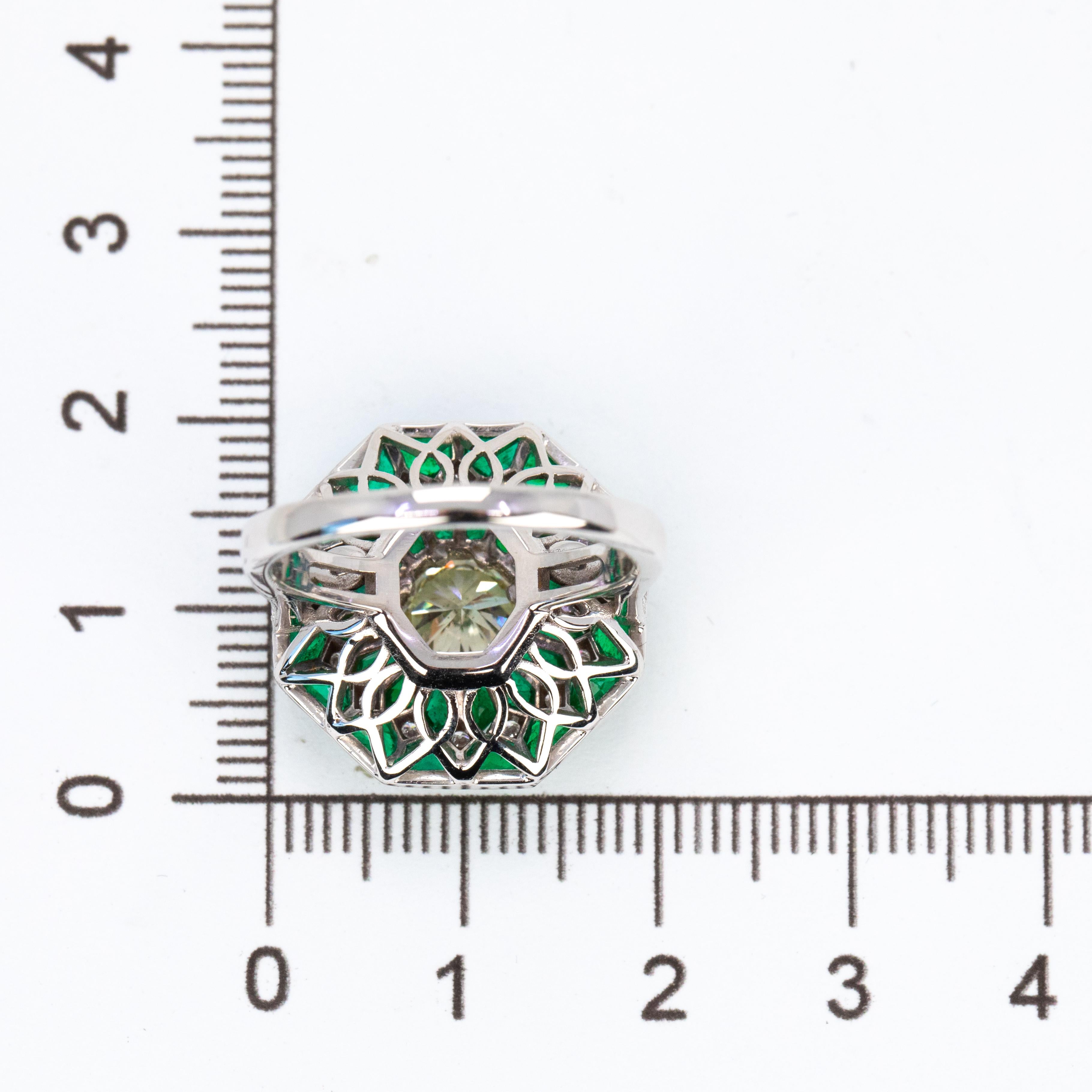 18K Gold Art Deco 1.05 Ct. Diamond and Emerald Cocktail Ring For Sale 10