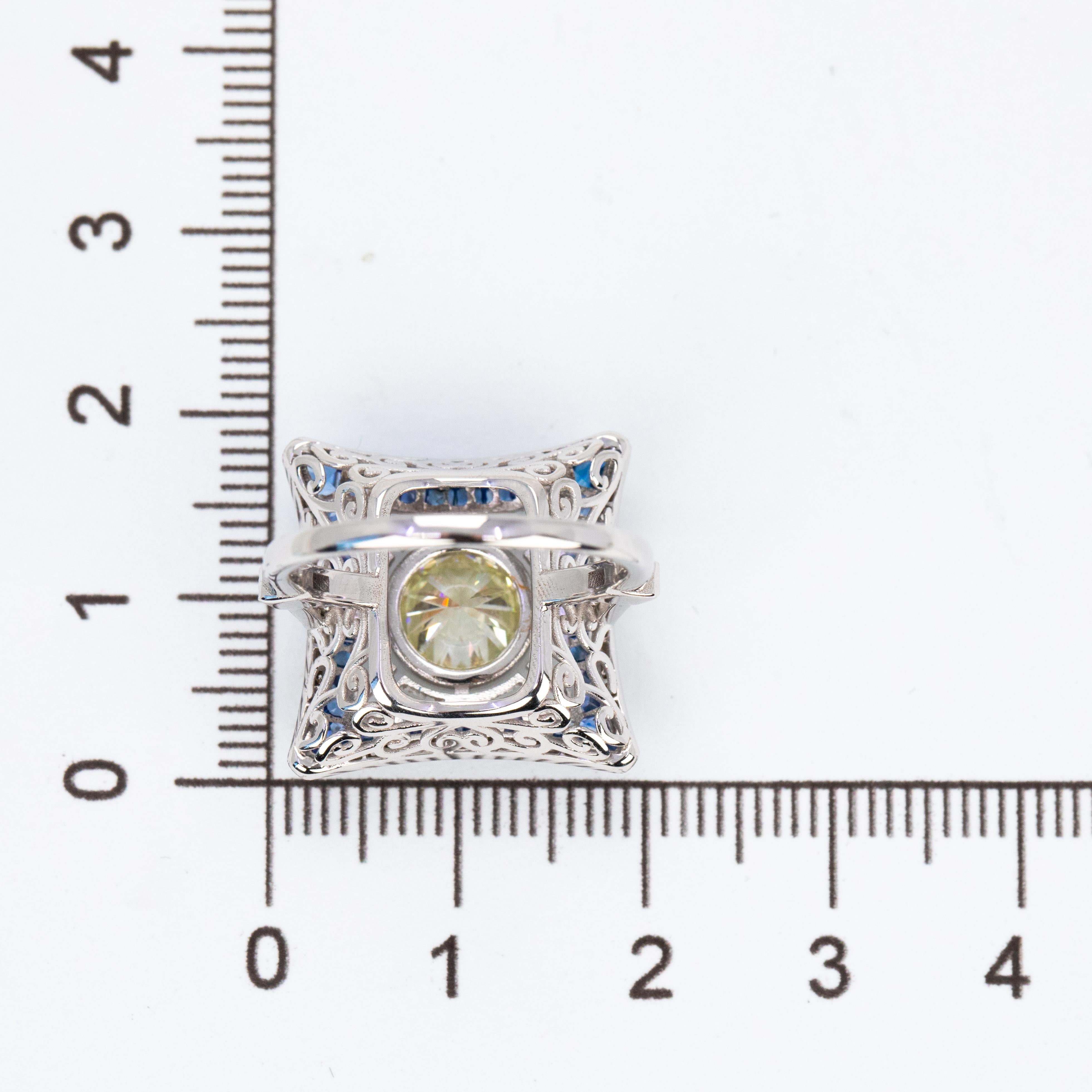 18K Gold Art Deco 1.28 Ct. Diamond and Sapphire Cocktail Ring For Sale 14