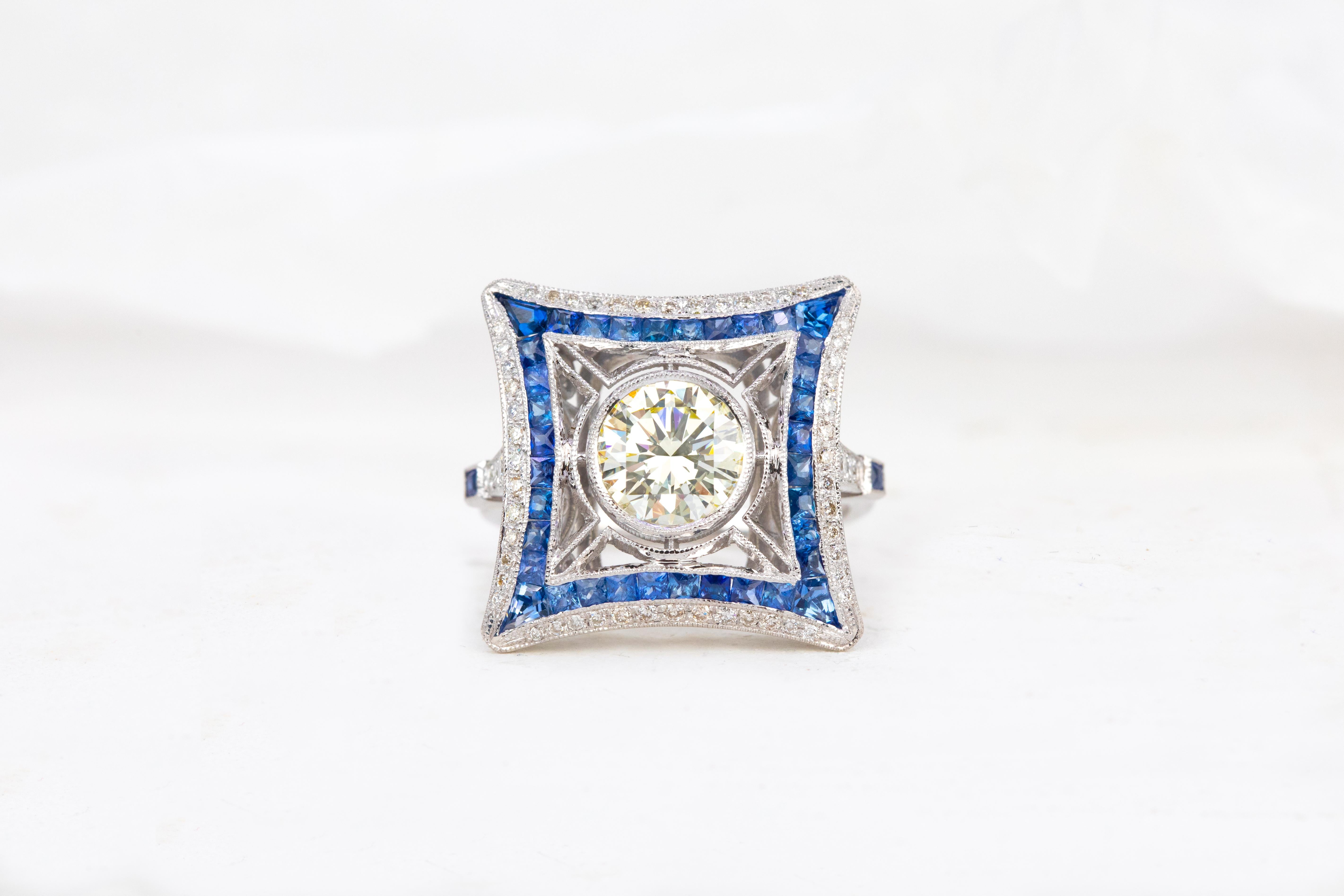 18K Gold Art Deco 1.28 ct. Diamond and Sapphire Cocktail Ring

This ring was made with quality materials and excellent handwork. I guarantee the quality assurance of my handwork and materials. It is vital for me that you are totally happy with your