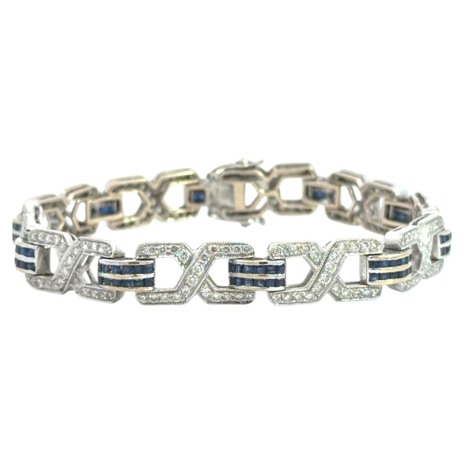 18k Gold Art Deco Bracelet with Diamonds and Sapphires 23.8g