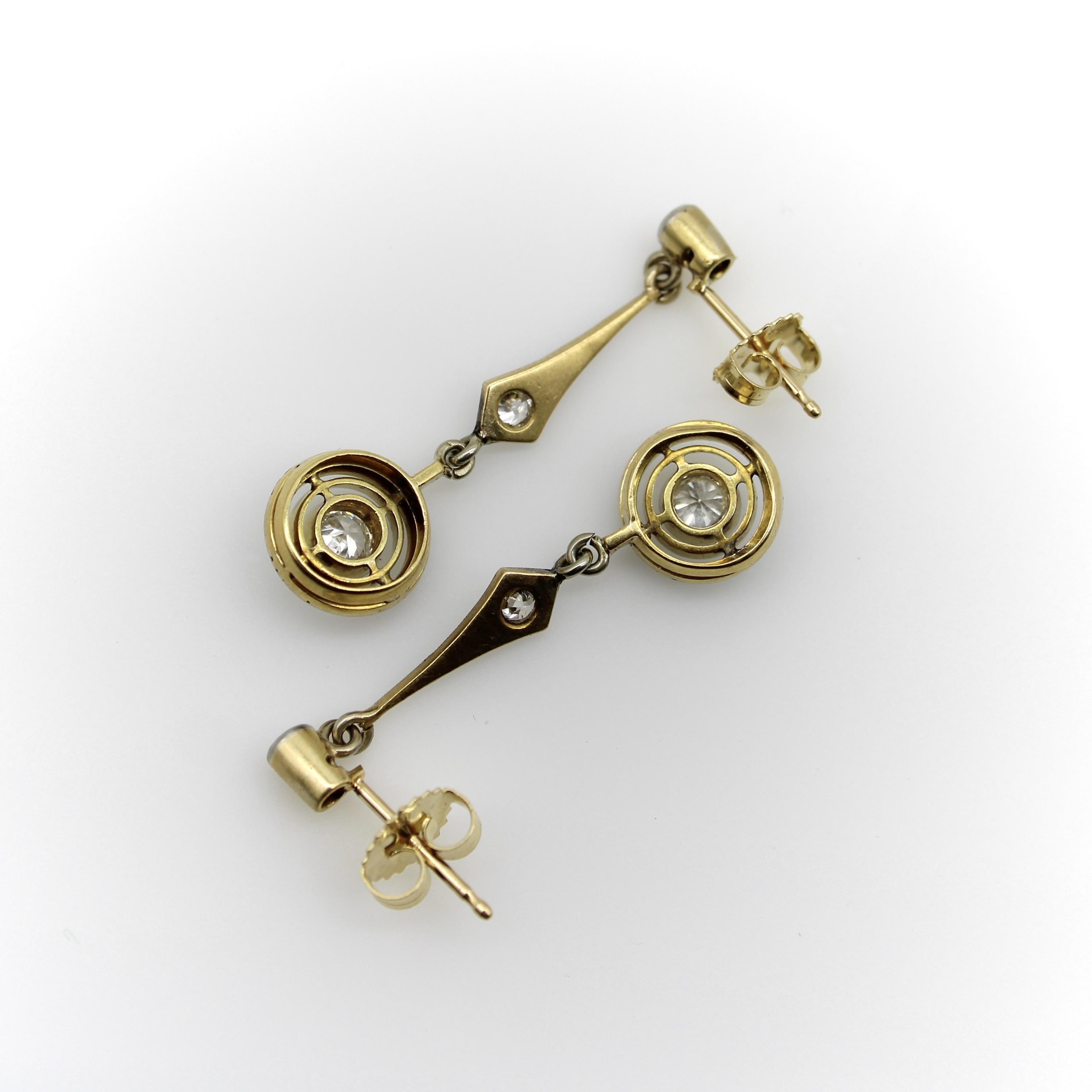 Orecchini Art Deco in oro 18 carati con diamanti e smalto In condizioni buone in vendita a Venice, CA