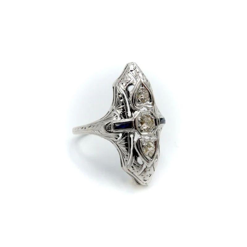 Round Cut 18K Gold Art Deco Diamond and Sapphire Heart Ring