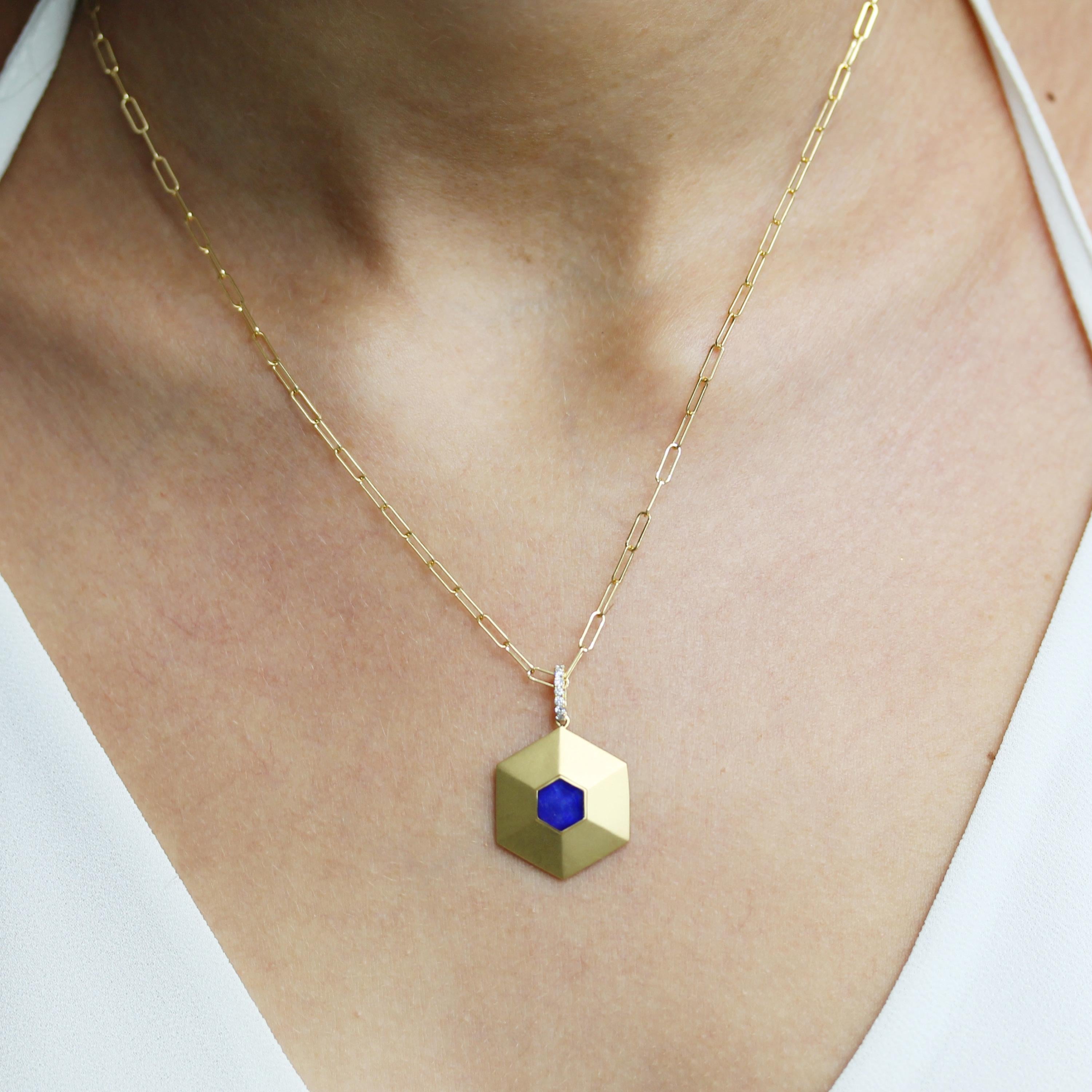 Royal Lapis collection Art-Deco Style Necklace, featuring a Hexagonal 