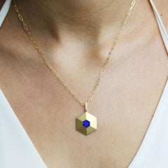 18K Gold Pendant Necklace Lapis Lazuli Rock Crystal Quartz Diamonds